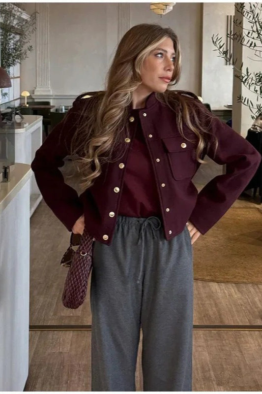 Retro Double Breasted Cropped Stand Collar Coat - Fashionpara