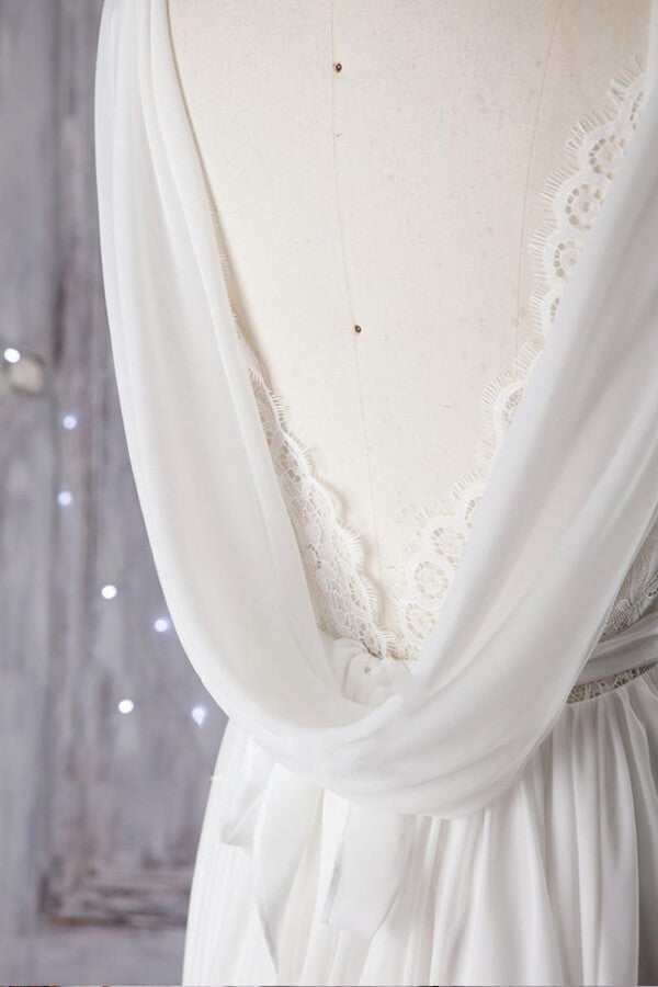 Affordable Asymmetric Chiffon Wedding Dress Lace Appliques Ruffles Bridal Gowns On Sale - Fashionpara