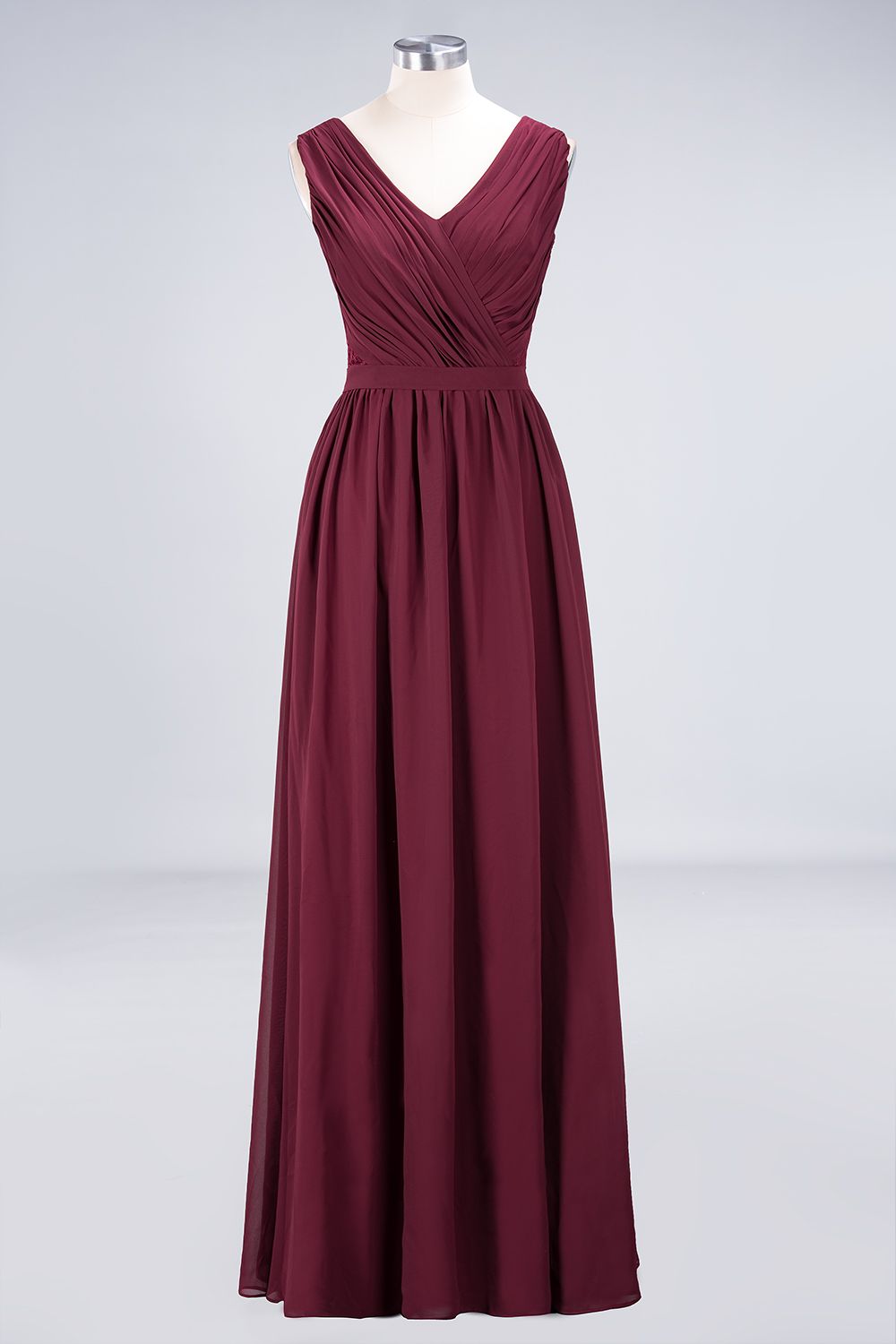 Affordable Burgundy V-Neck Ruffle Bridesmaid dresses with Lace-Back - Fashionpara