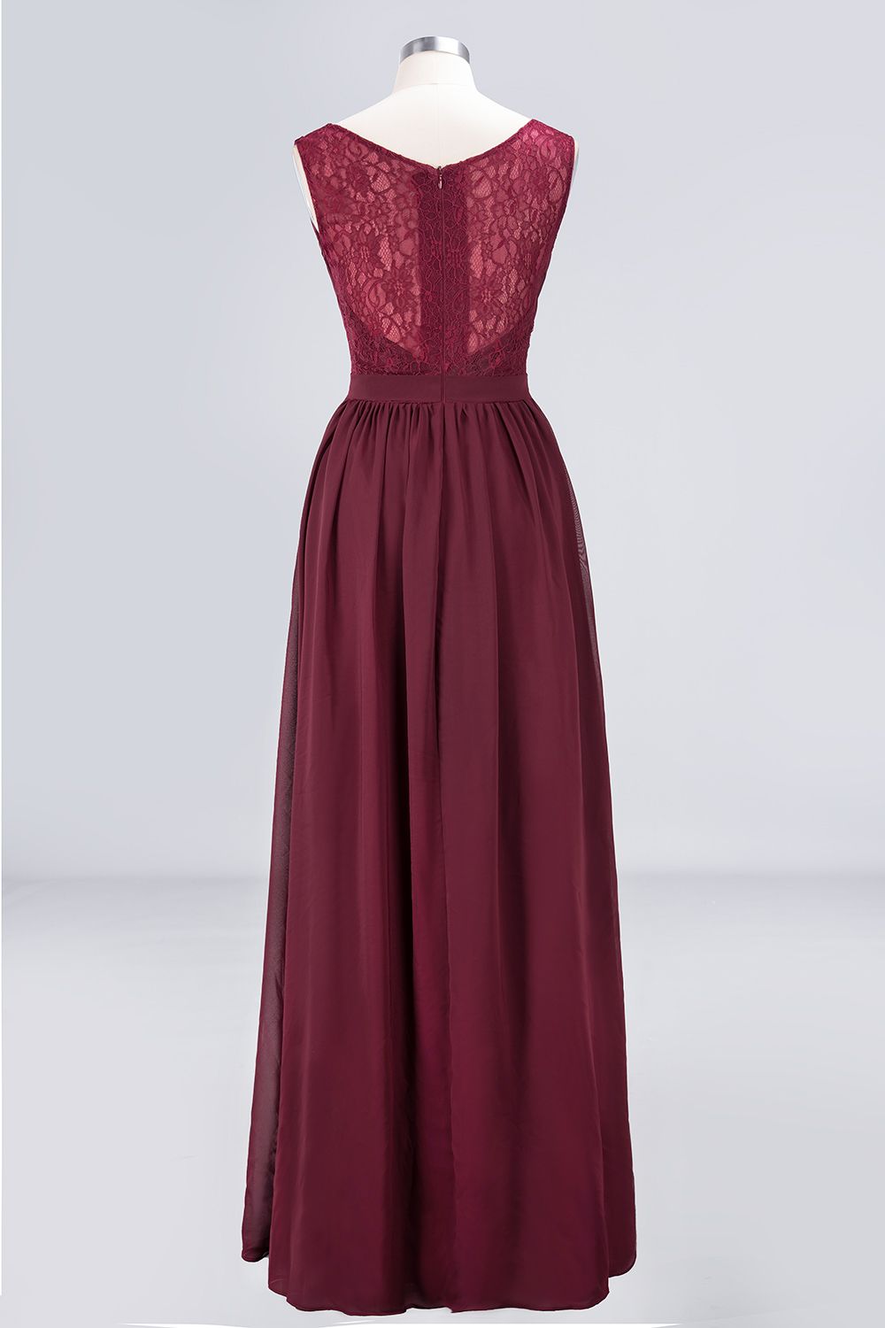 Affordable Burgundy V-Neck Ruffle Bridesmaid dresses with Lace-Back - Fashionpara