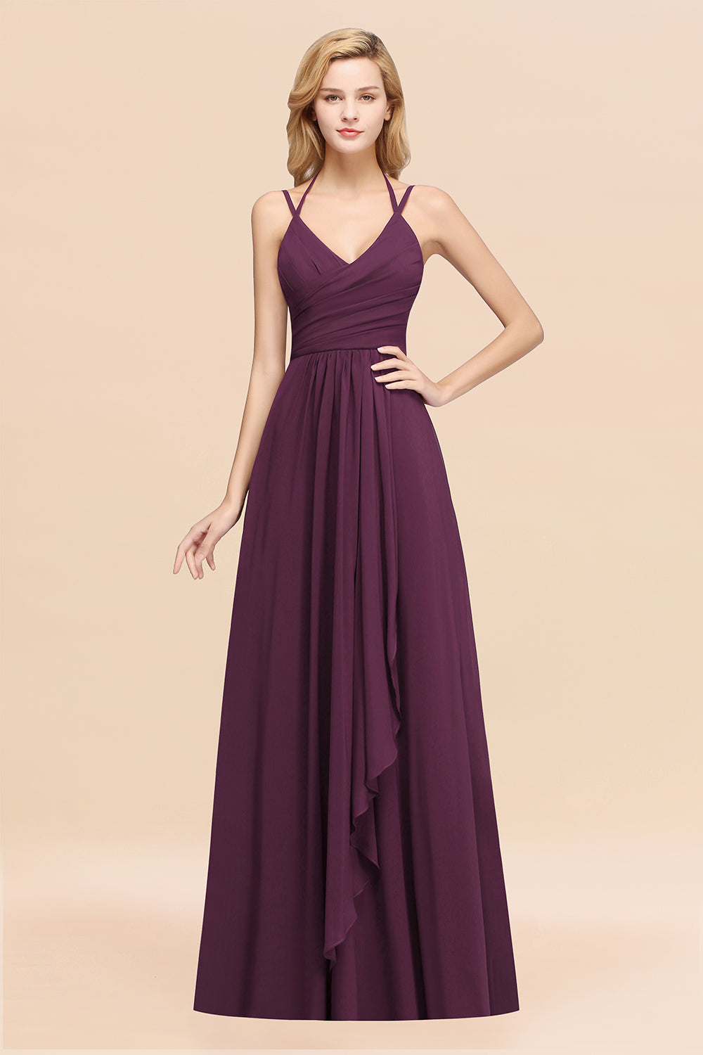Affordable Chiffon Burgundy Bridesmaid Dresses With Spaghetti Straps - Fashionpara
