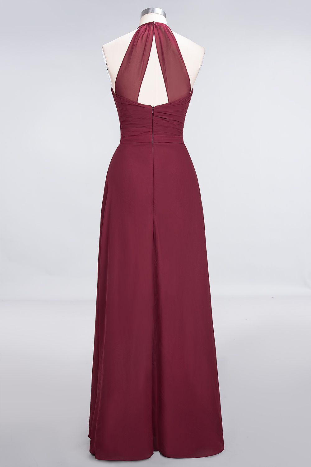 Affordable Chiffon Halter V-Neck Ruffle Burgundy Bridesmaid dresses - Fashionpara