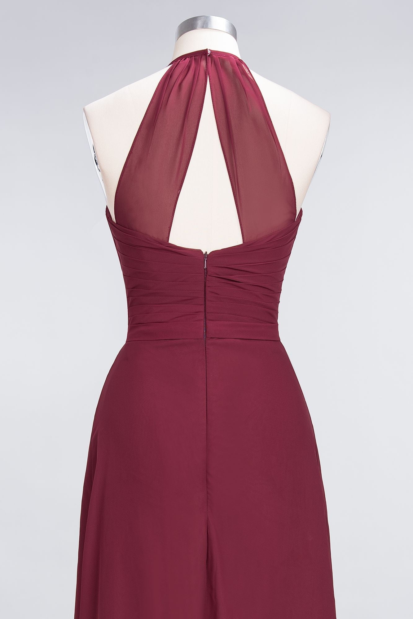Affordable Chiffon Halter V-Neck Ruffle Burgundy Bridesmaid dresses - Fashionpara