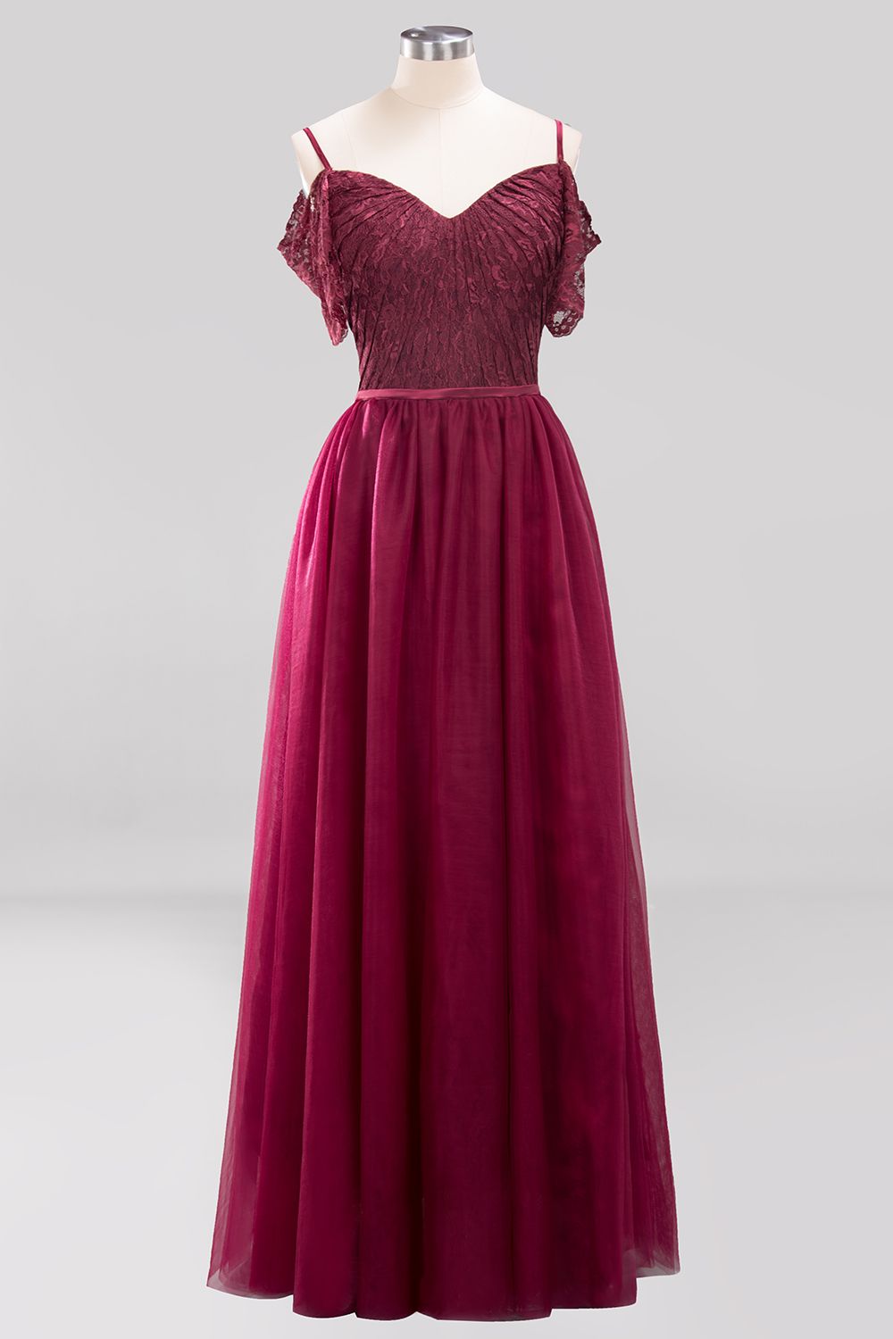 Affordable Chiffon Off-the-Shoulder Burgundy Lace Bridesmaid dresses - Fashionpara