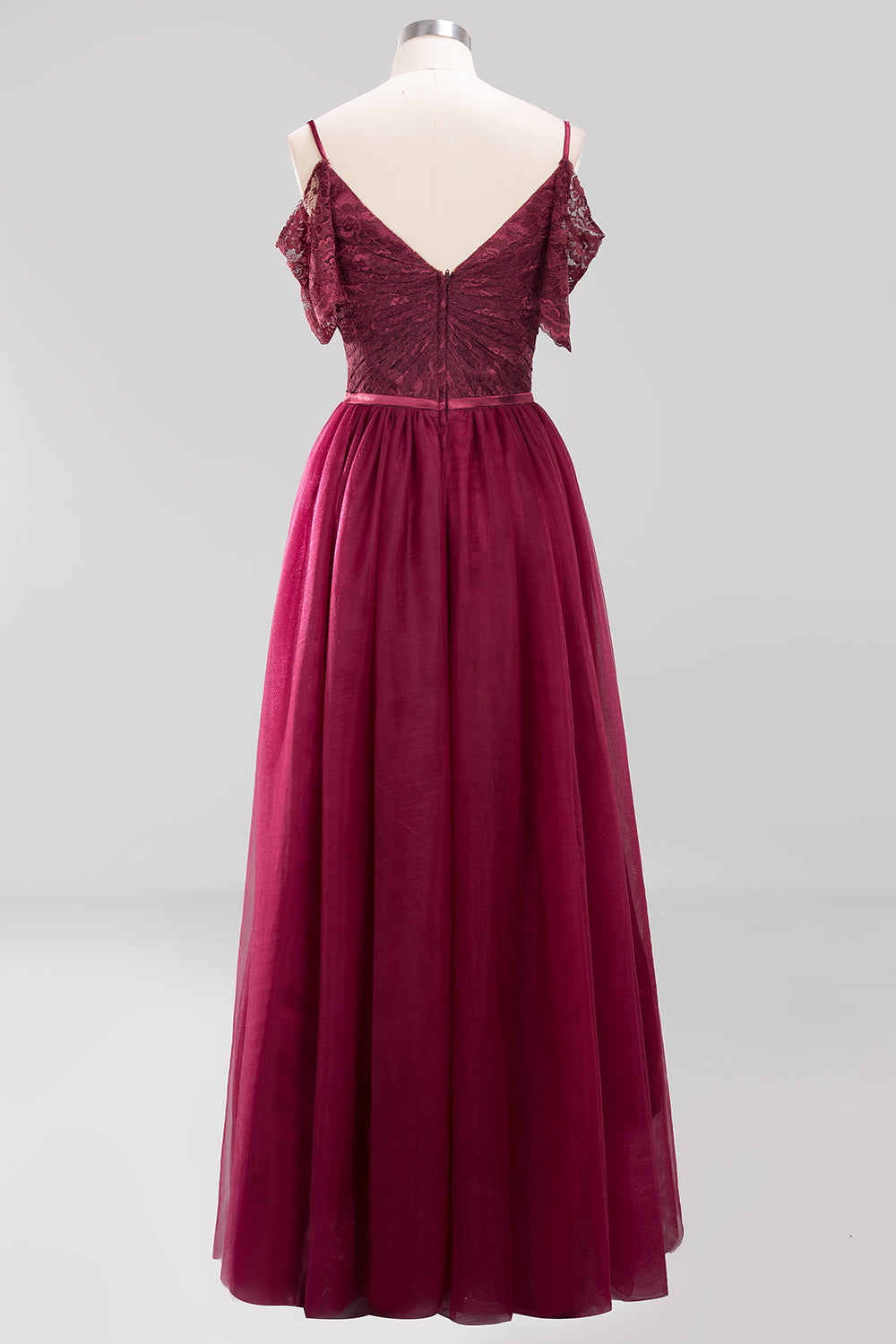 Affordable Chiffon Off-the-Shoulder Burgundy Lace Bridesmaid dresses - Fashionpara