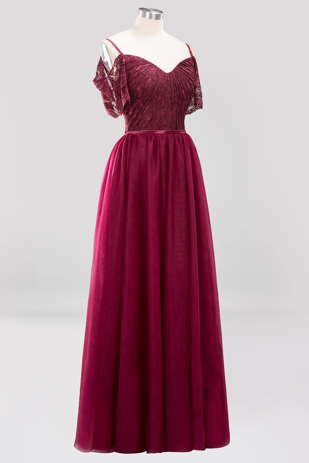 Affordable Chiffon Off-the-Shoulder Burgundy Lace Bridesmaid dresses - Fashionpara