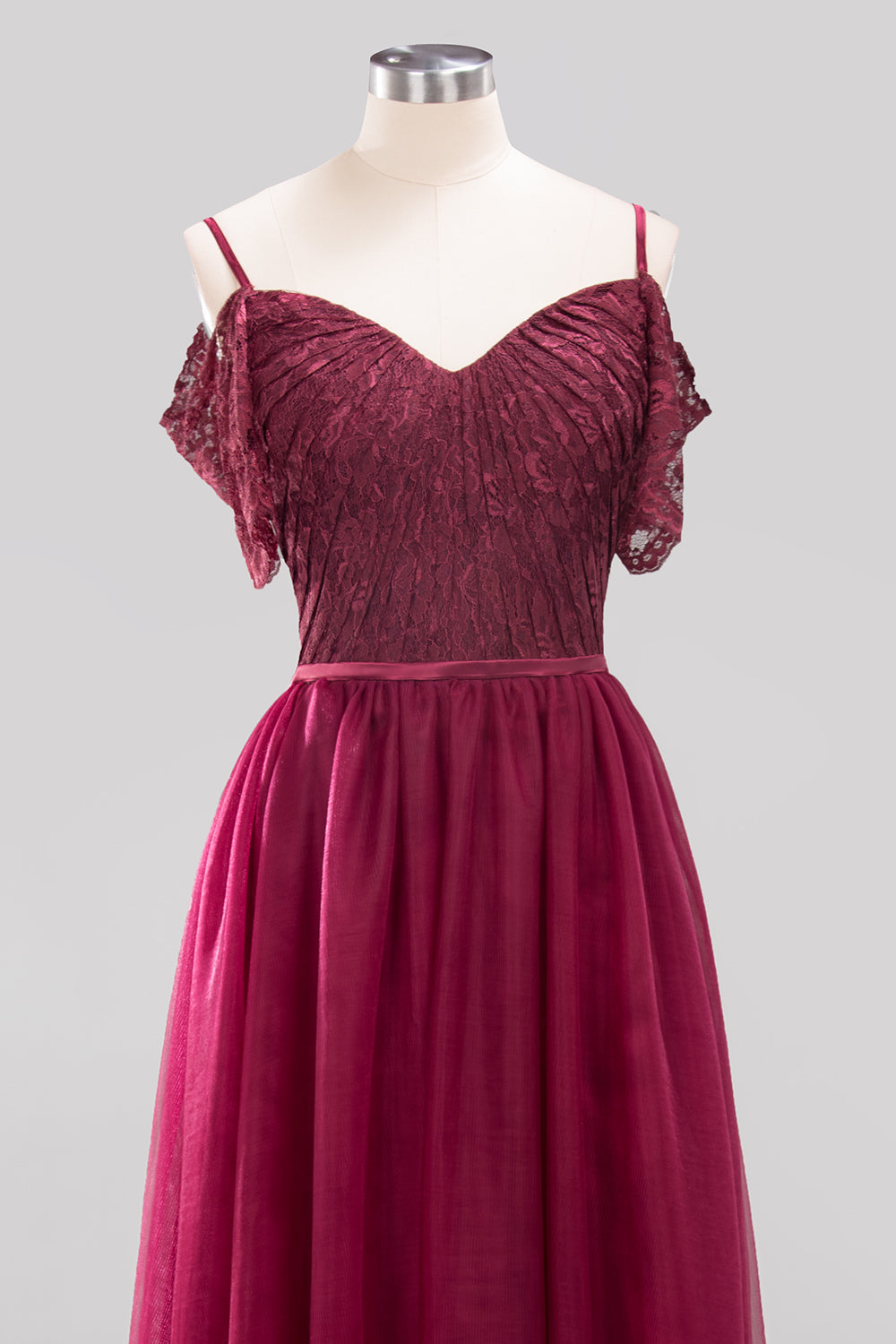Affordable Chiffon Off-the-Shoulder Burgundy Lace Bridesmaid dresses - Fashionpara