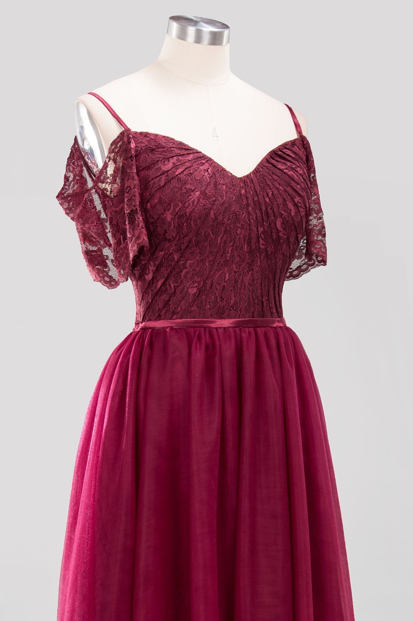 Affordable Chiffon Off-the-Shoulder Burgundy Lace Bridesmaid dresses - Fashionpara