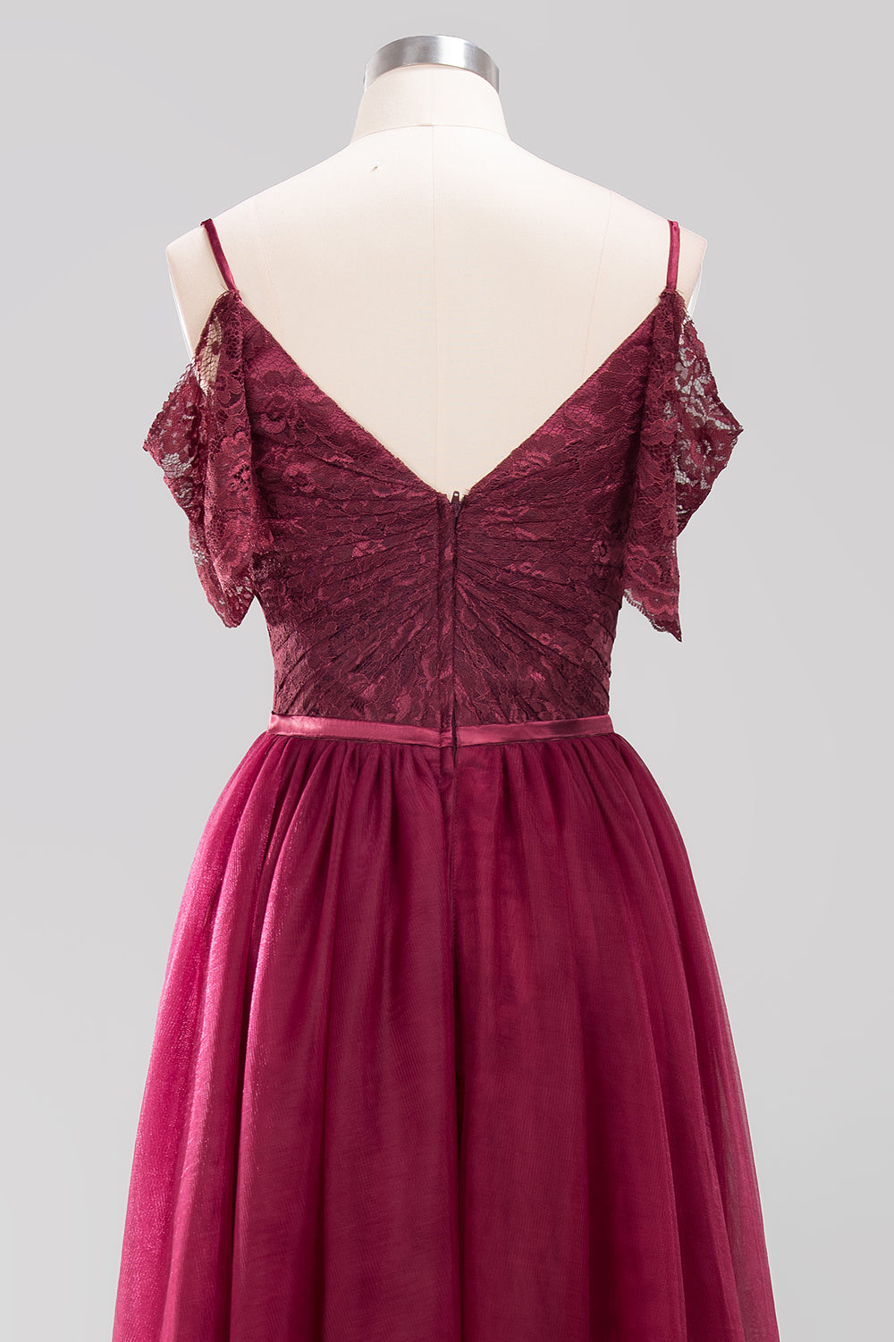 Affordable Chiffon Off-the-Shoulder Burgundy Lace Bridesmaid dresses - Fashionpara