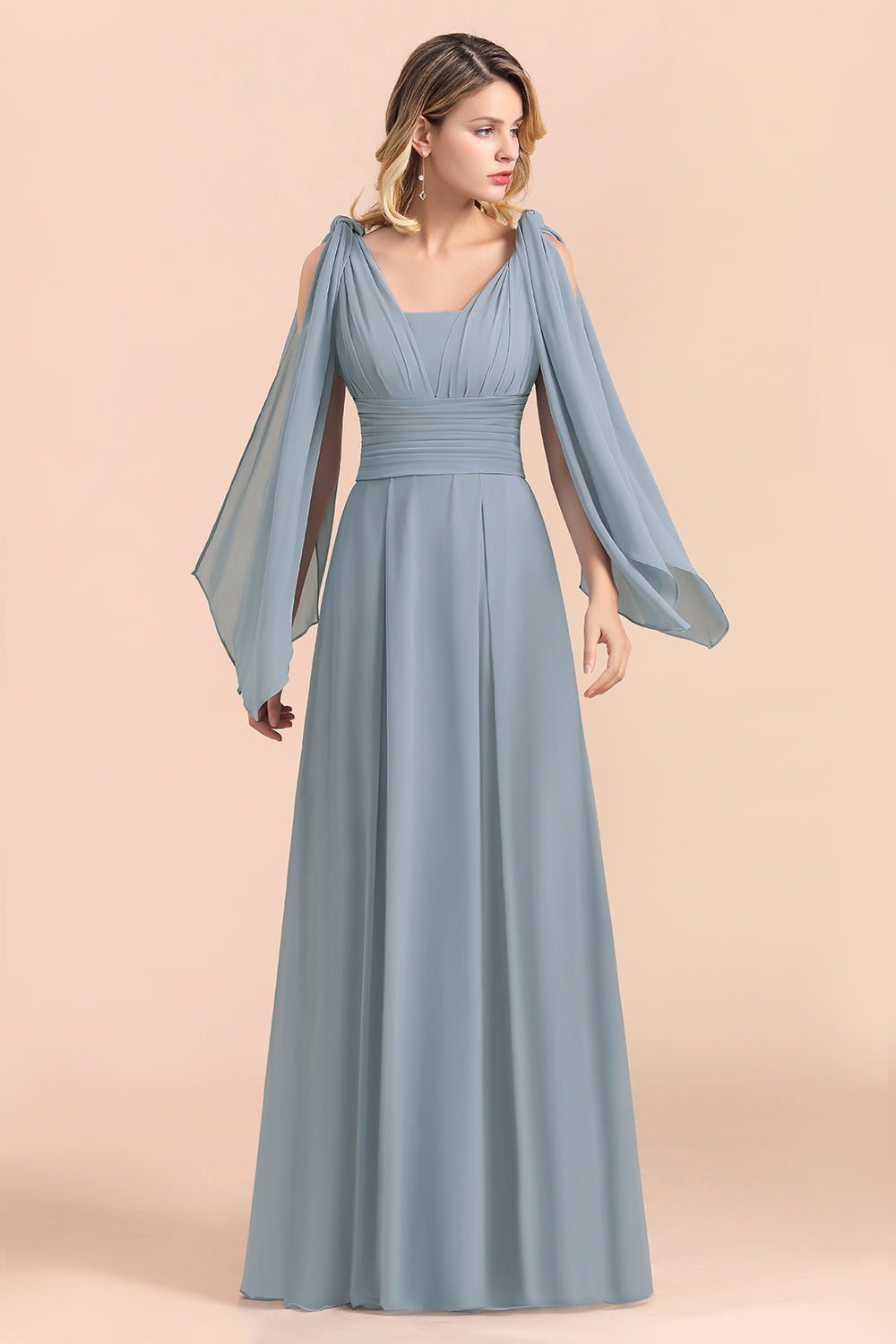 Affordable Dusty Blue Ruffle Convertible Bridemsiad Dress - Fashionpara