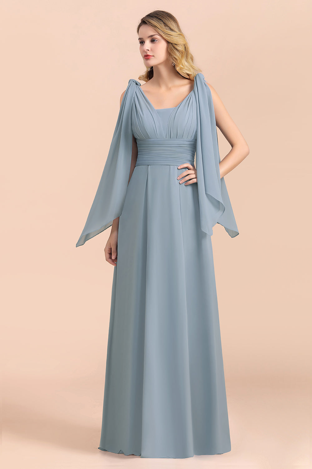 Affordable Dusty Blue Ruffle Convertible Bridemsiad Dress - Fashionpara