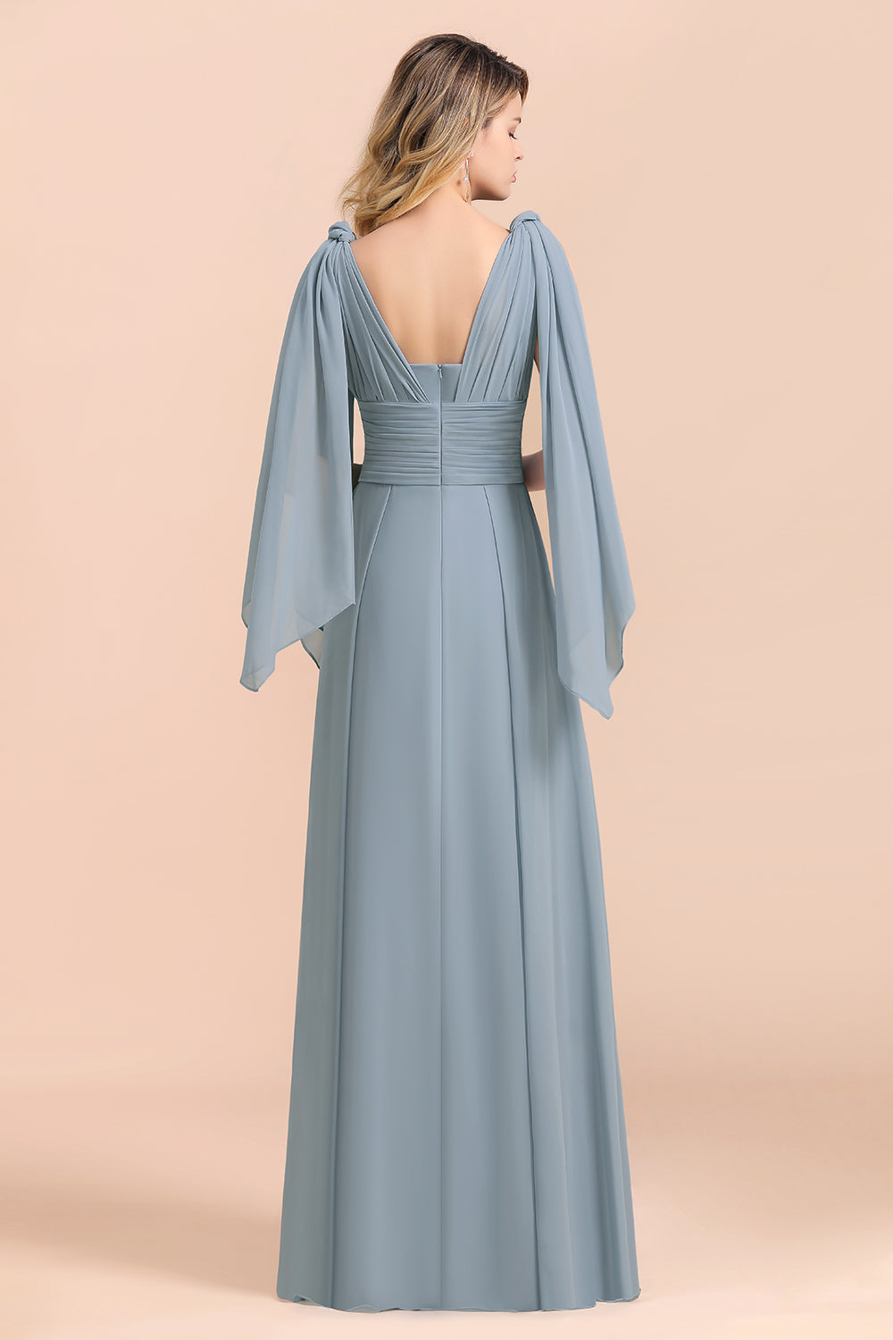 Affordable Dusty Blue Ruffle Convertible Bridemsiad Dress - Fashionpara