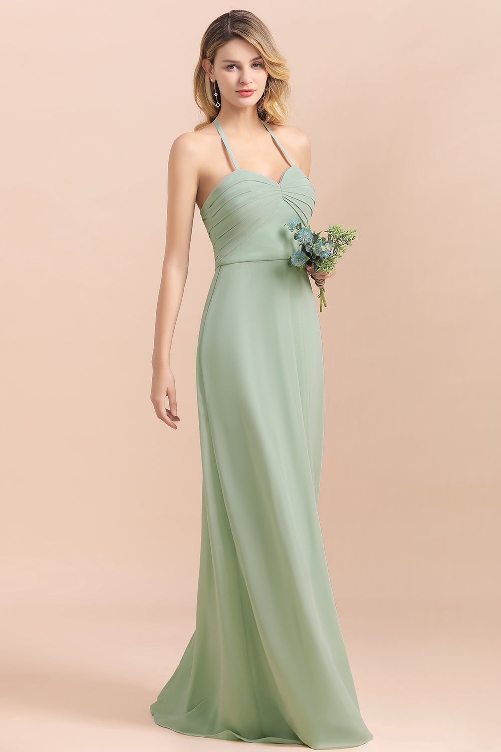 Affordable Halter Sweetheart Chiffon Dusty Sage Bridesmaid dresses - Fashionpara