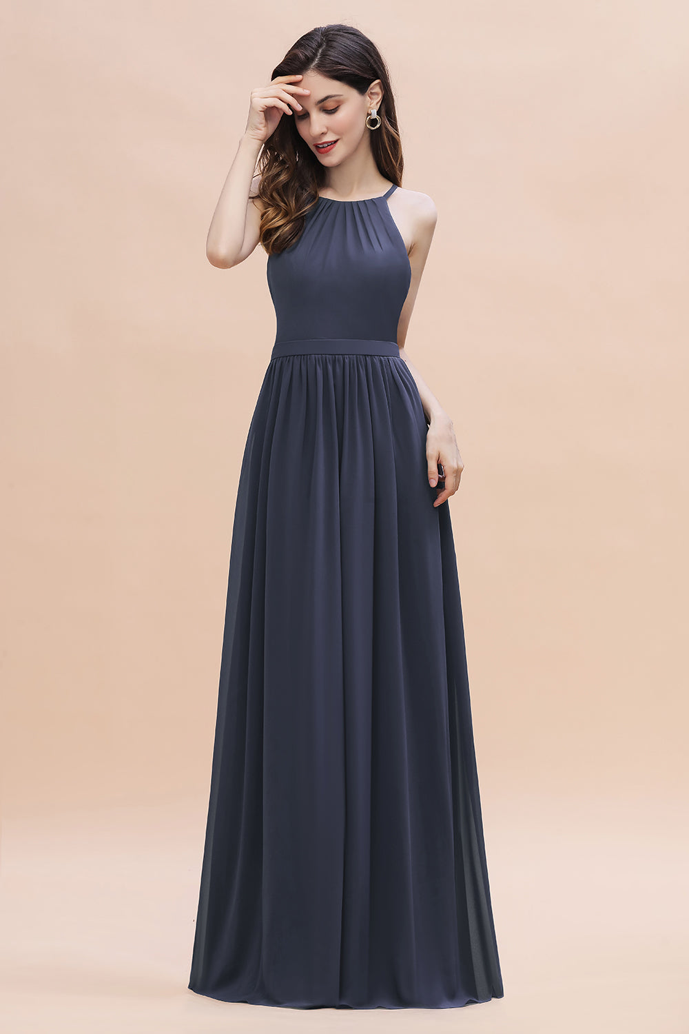 Affordable Jewel Sleeveless Stormy Chiffon Bridesmaid Dresses with Ruffles - Fashionpara