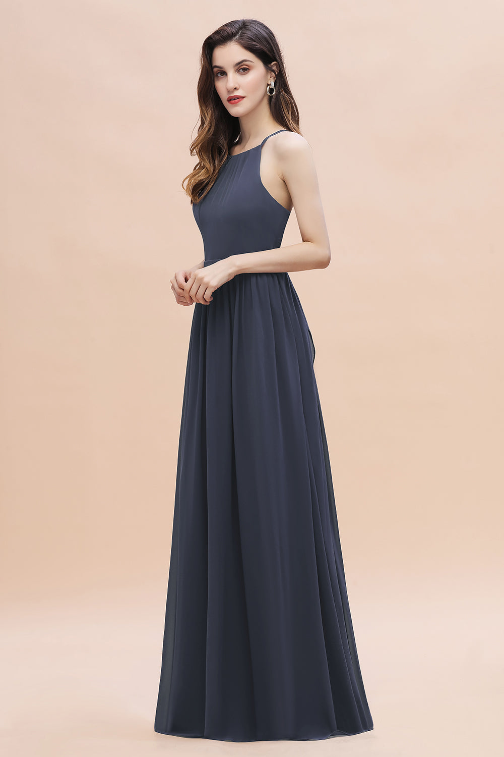 Affordable Jewel Sleeveless Stormy Chiffon Bridesmaid Dresses with Ruffles - Fashionpara