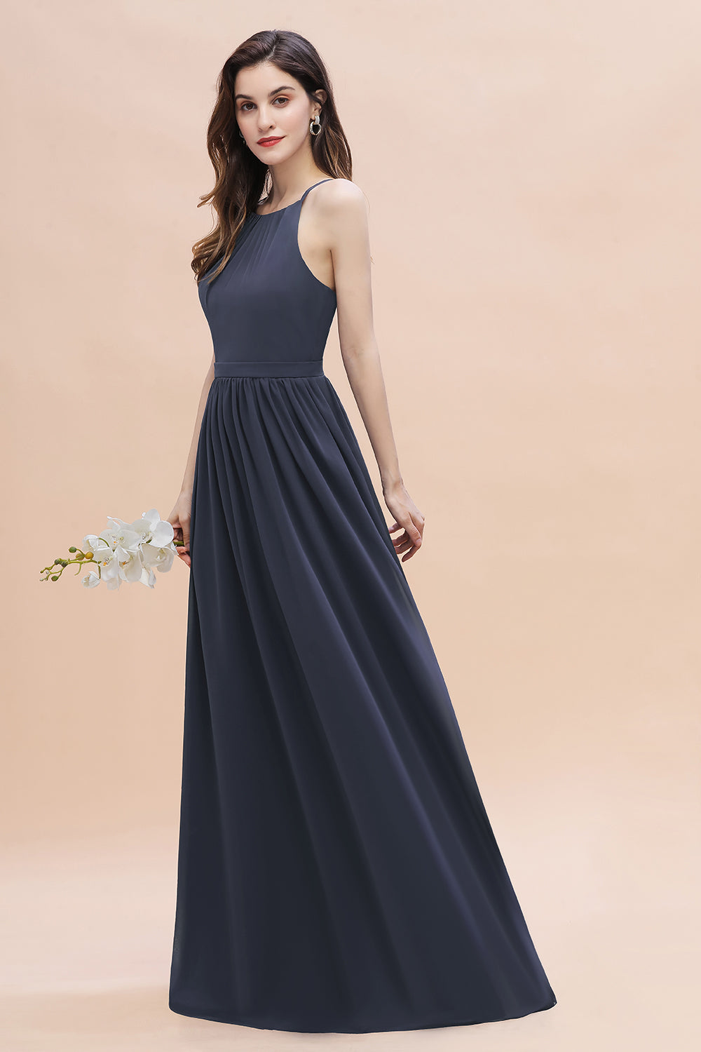 Affordable Jewel Sleeveless Stormy Chiffon Bridesmaid Dresses with Ruffles - Fashionpara