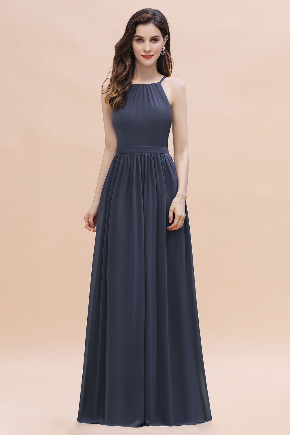 Affordable Jewel Sleeveless Stormy Chiffon Bridesmaid Dresses with Ruffles - Fashionpara