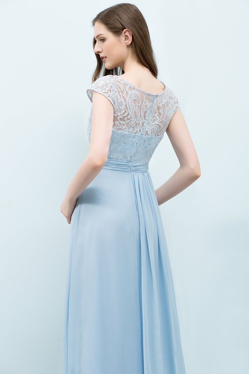 Affordable Lace Sleeveless Blue Bridesmaid dresses With Scoop Cap - Fashionpara