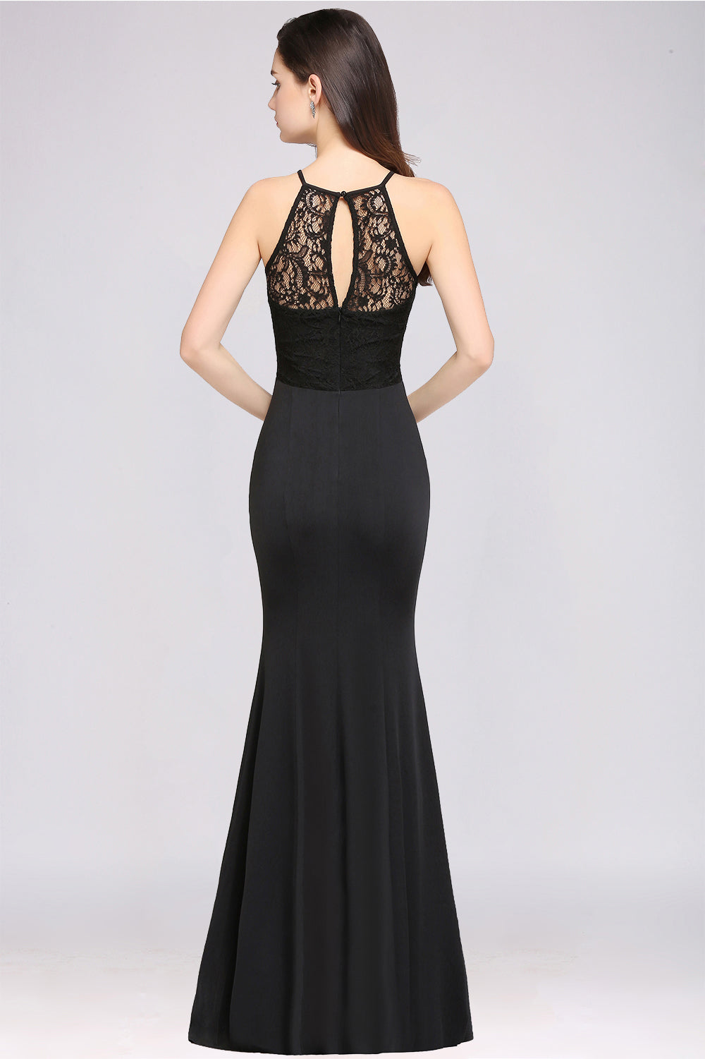 Affordable Mermaid Keyhole Black Lace Bridesmaid Dresses - Fashionpara