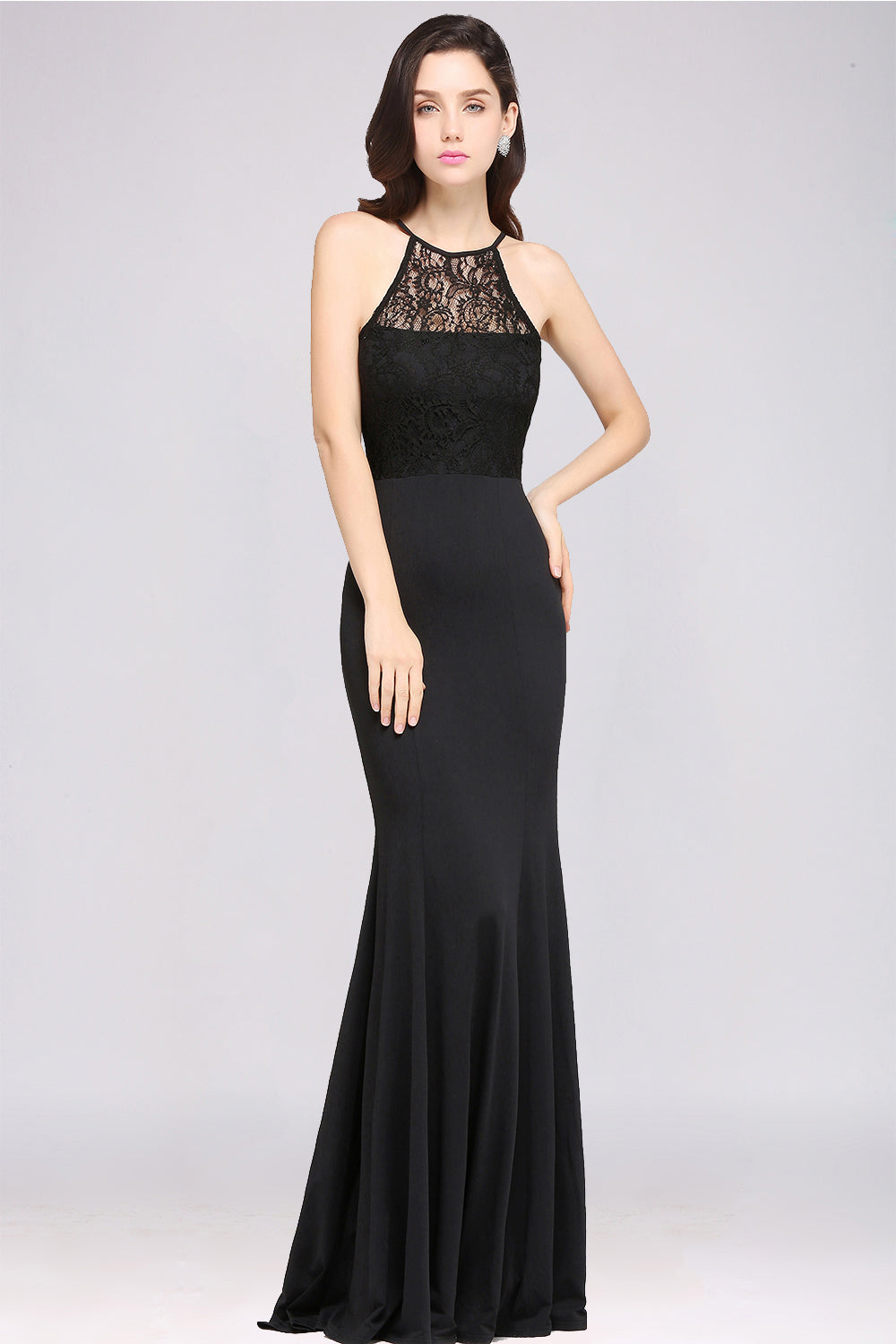 Affordable Mermaid Keyhole Black Lace Bridesmaid Dresses - Fashionpara