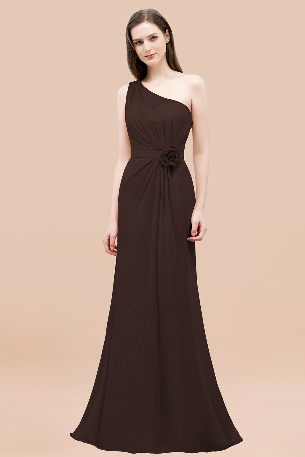 Affordable Mermaid One shoulder Pink Bridesmaid dresses with Flowers - Fashionpara