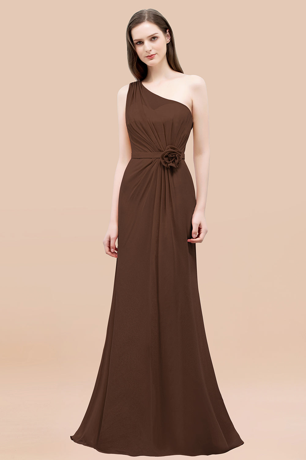 Affordable Mermaid One shoulder Pink Bridesmaid dresses with Flowers - Fashionpara