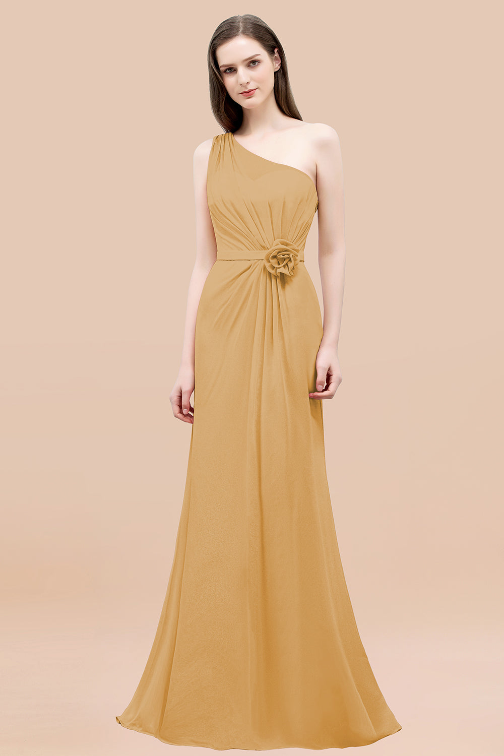 Affordable Mermaid One shoulder Pink Bridesmaid dresses with Flowers - Fashionpara