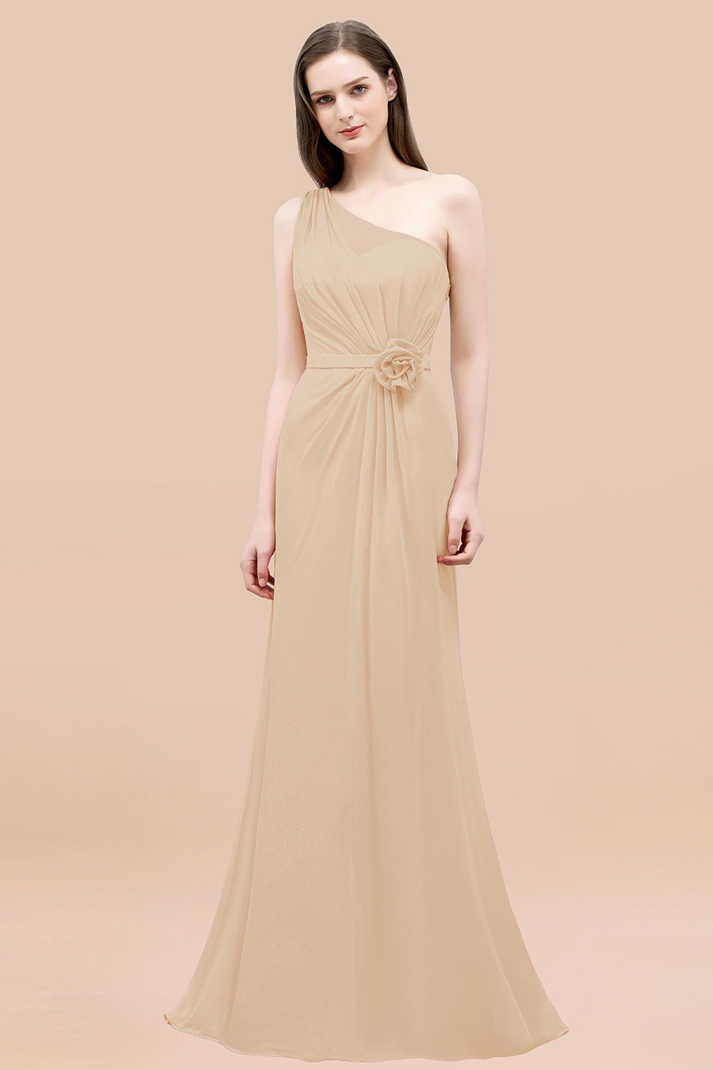 Affordable Mermaid One shoulder Pink Bridesmaid dresses with Flowers - Fashionpara