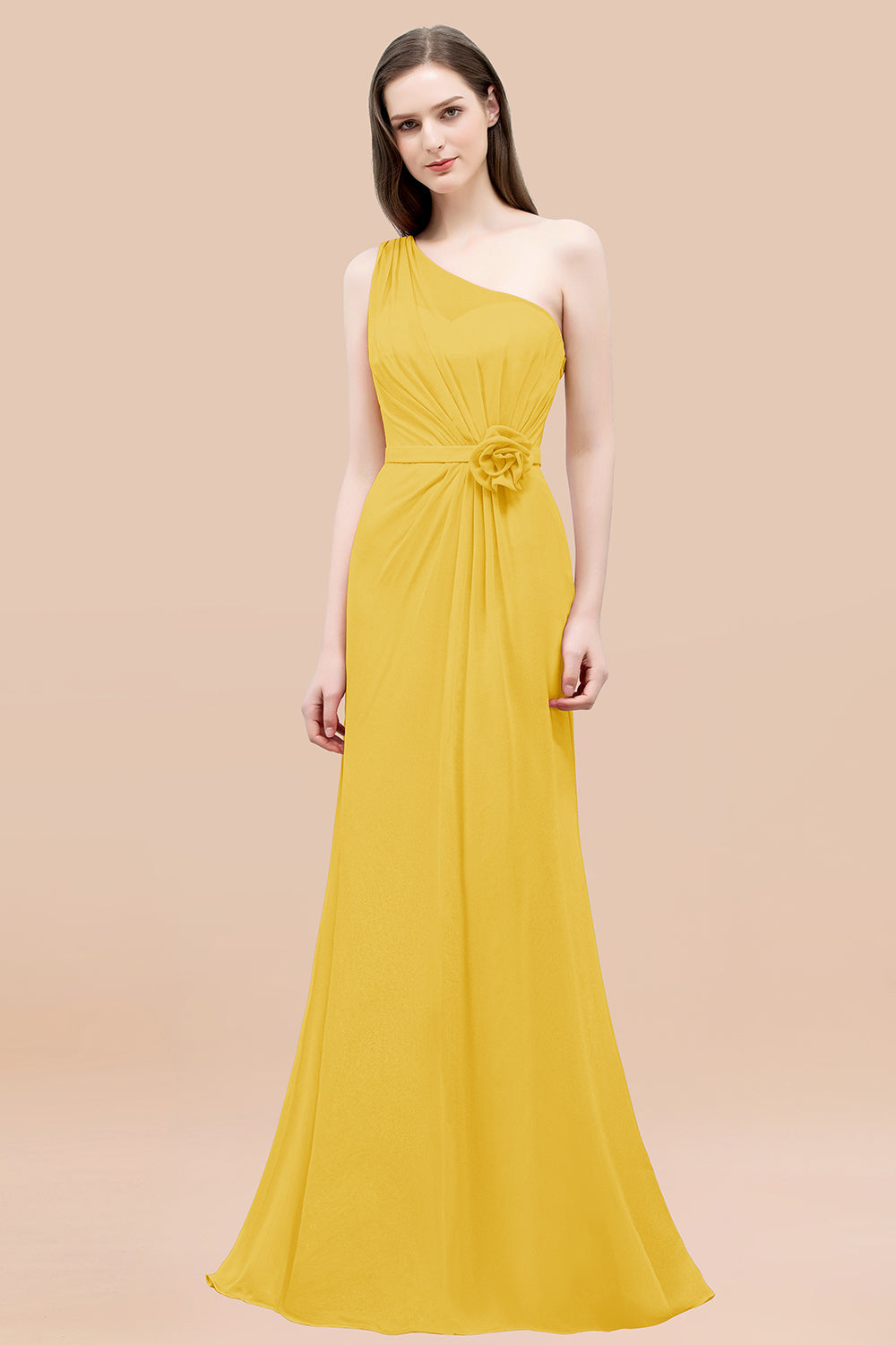 Affordable Mermaid One shoulder Pink Bridesmaid dresses with Flowers - Fashionpara
