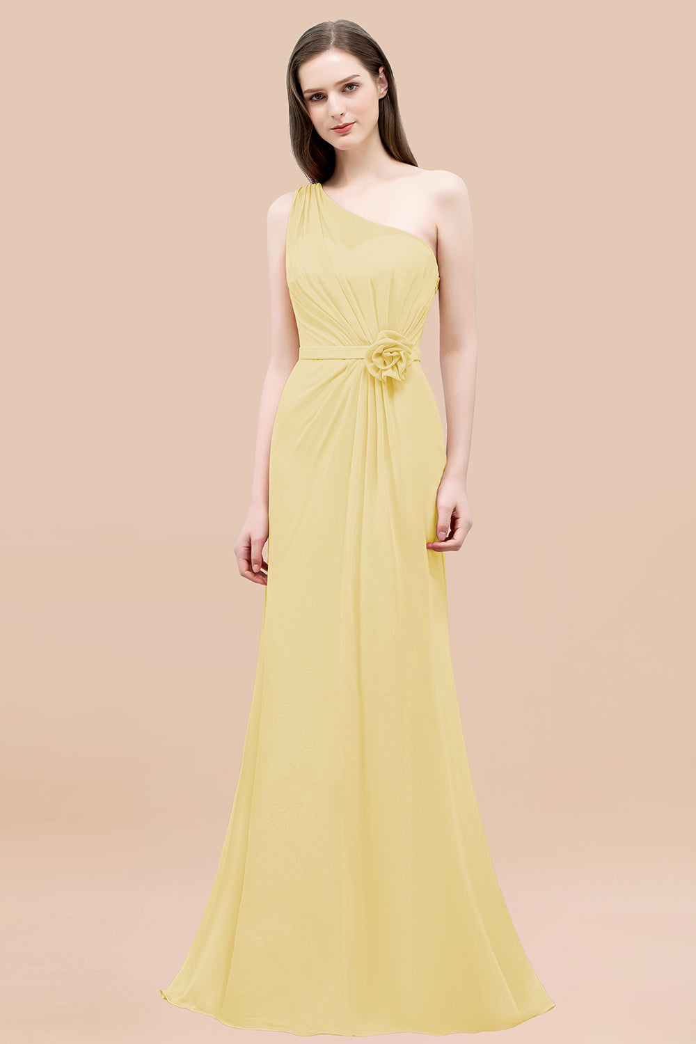 Affordable Mermaid One shoulder Pink Bridesmaid dresses with Flowers - Fashionpara