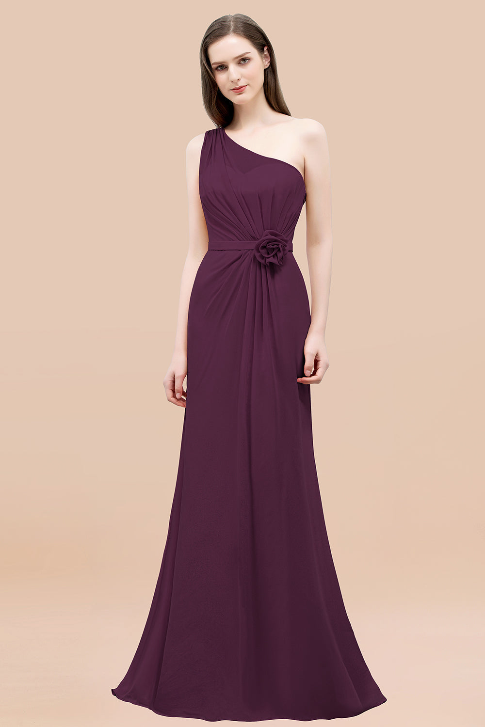 Affordable Mermaid One shoulder Pink Bridesmaid dresses with Flowers - Fashionpara