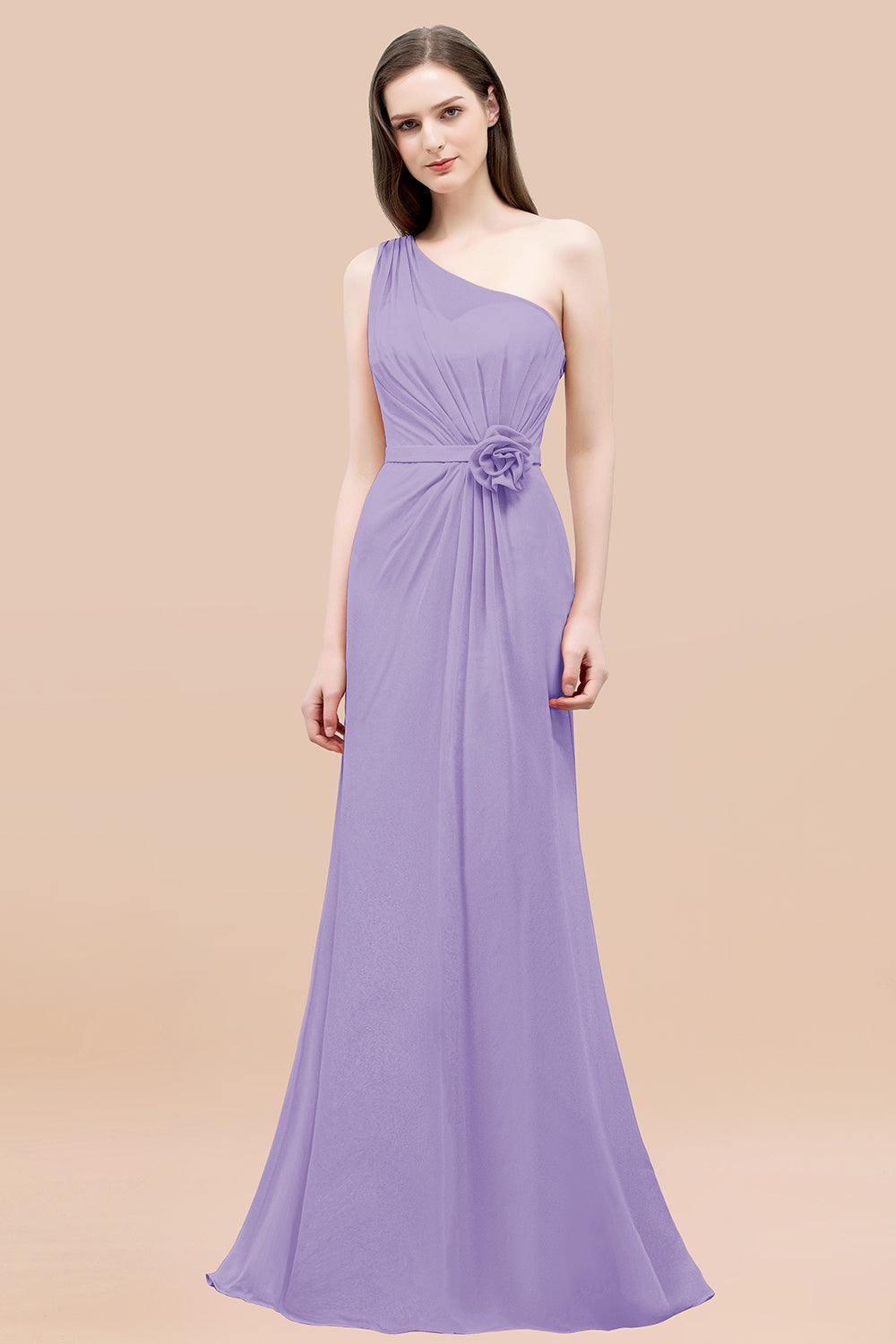 Affordable Mermaid One shoulder Pink Bridesmaid dresses with Flowers - Fashionpara
