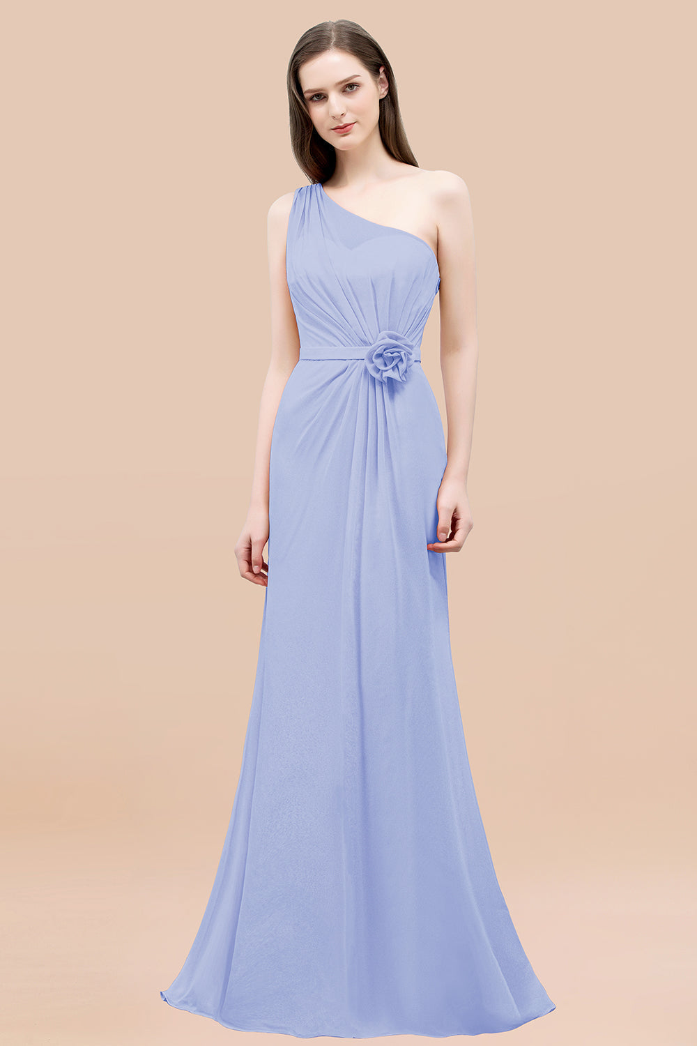 Affordable Mermaid One shoulder Pink Bridesmaid dresses with Flowers - Fashionpara