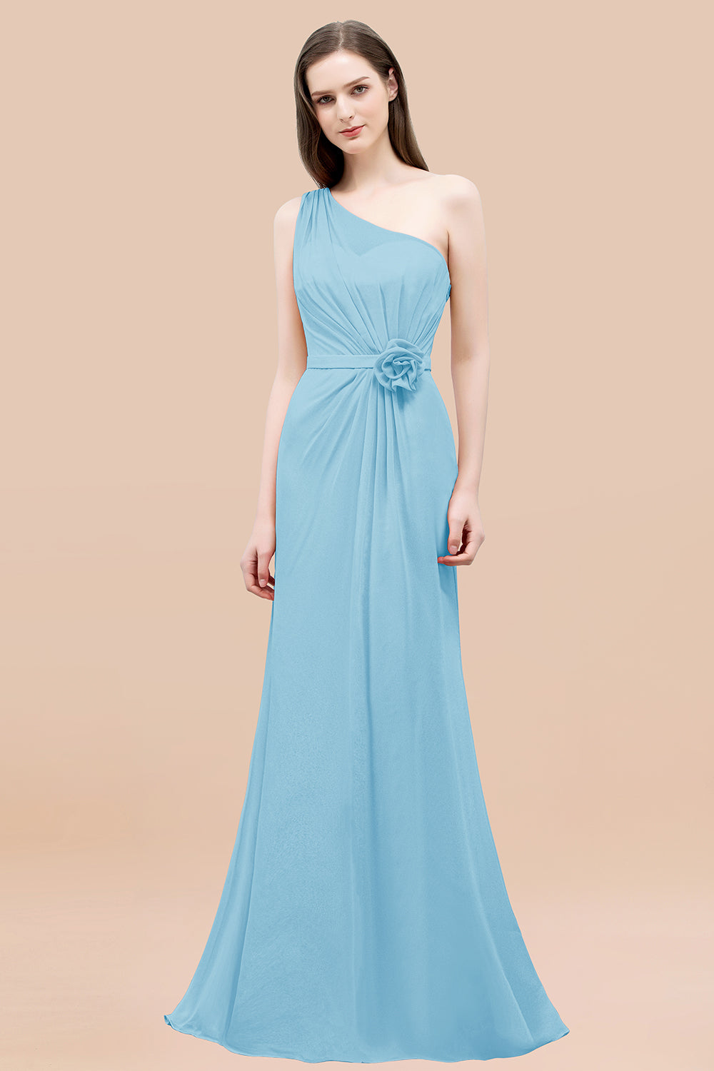 Affordable Mermaid One shoulder Pink Bridesmaid dresses with Flowers - Fashionpara