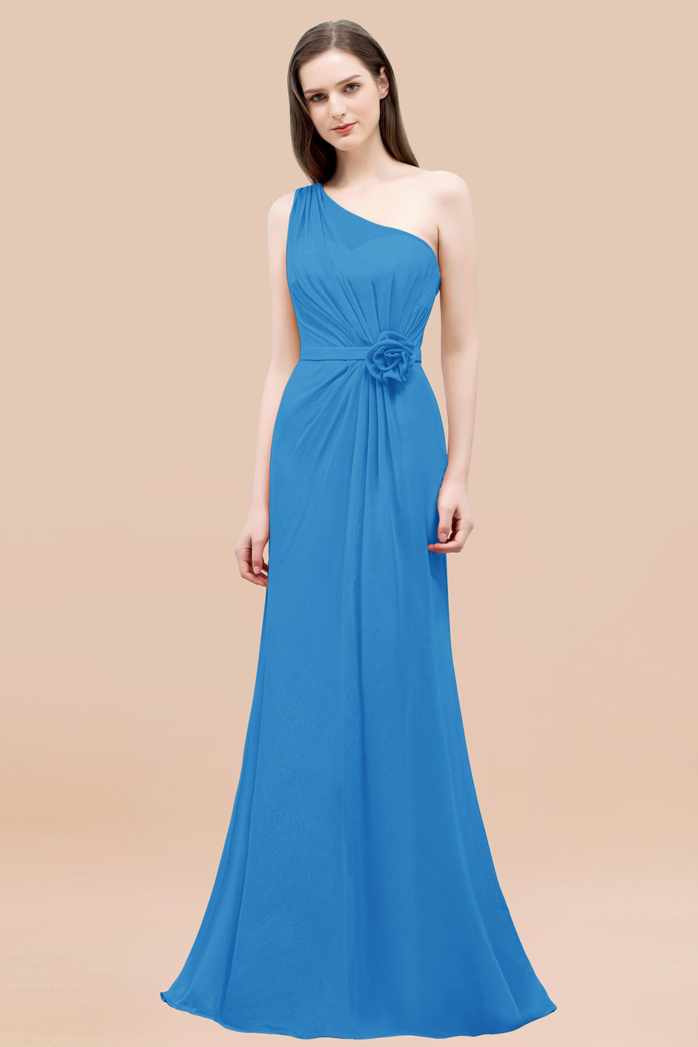 Affordable Mermaid One shoulder Pink Bridesmaid dresses with Flowers - Fashionpara