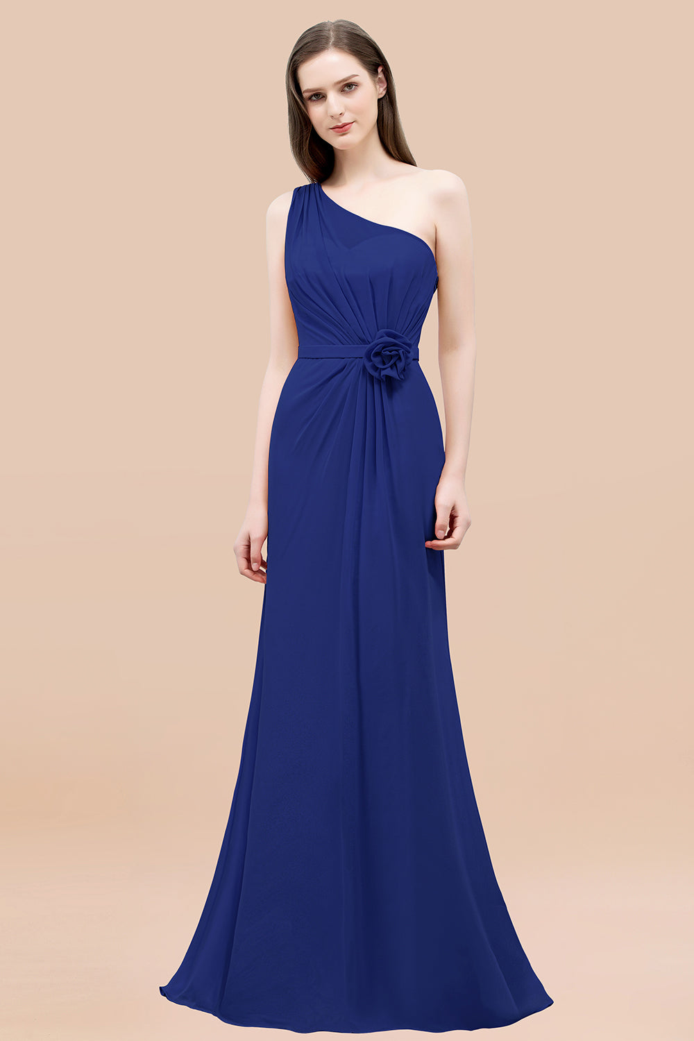 Affordable Mermaid One shoulder Pink Bridesmaid dresses with Flowers - Fashionpara