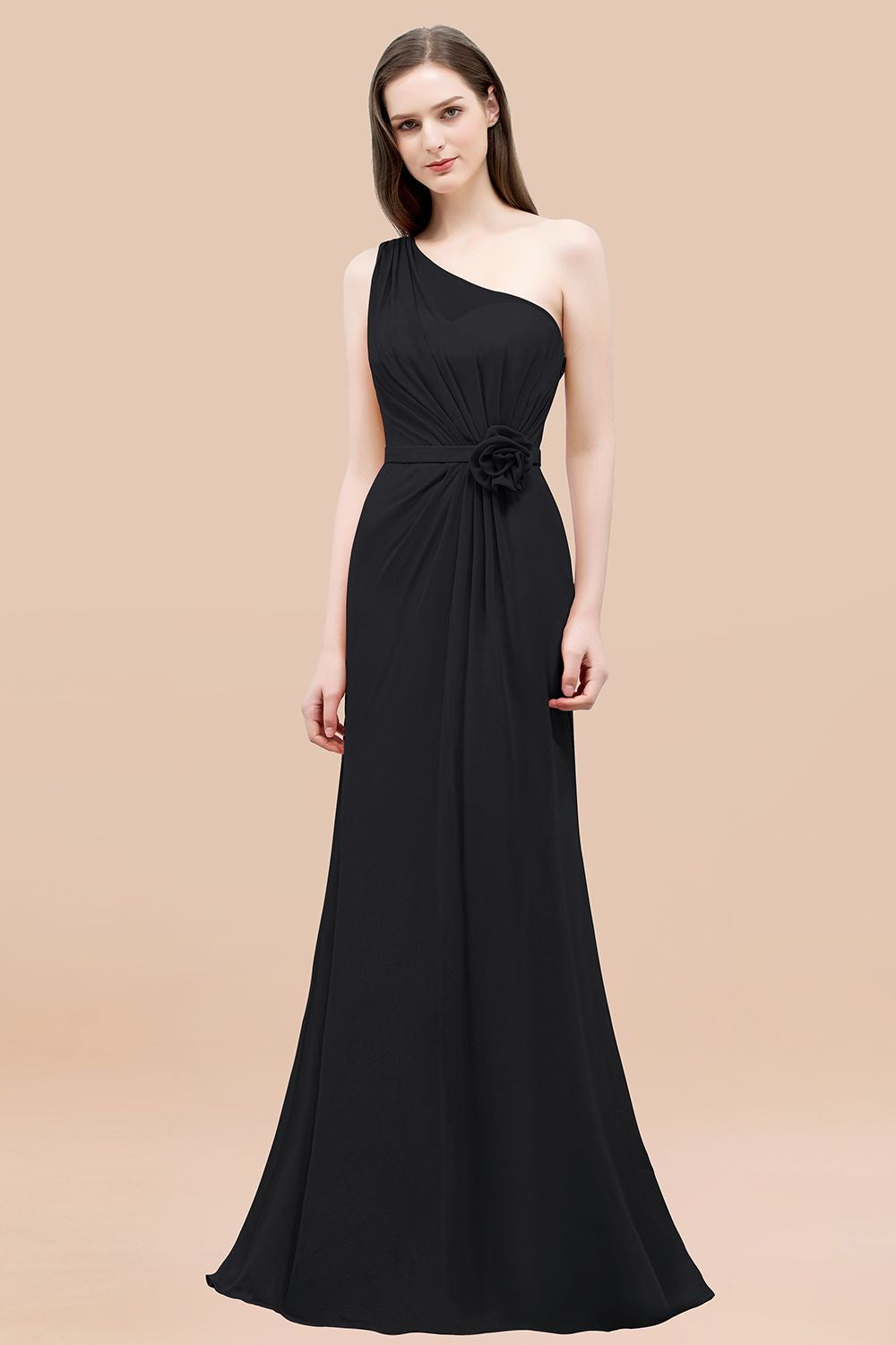 Affordable Mermaid One shoulder Pink Bridesmaid dresses with Flowers - Fashionpara