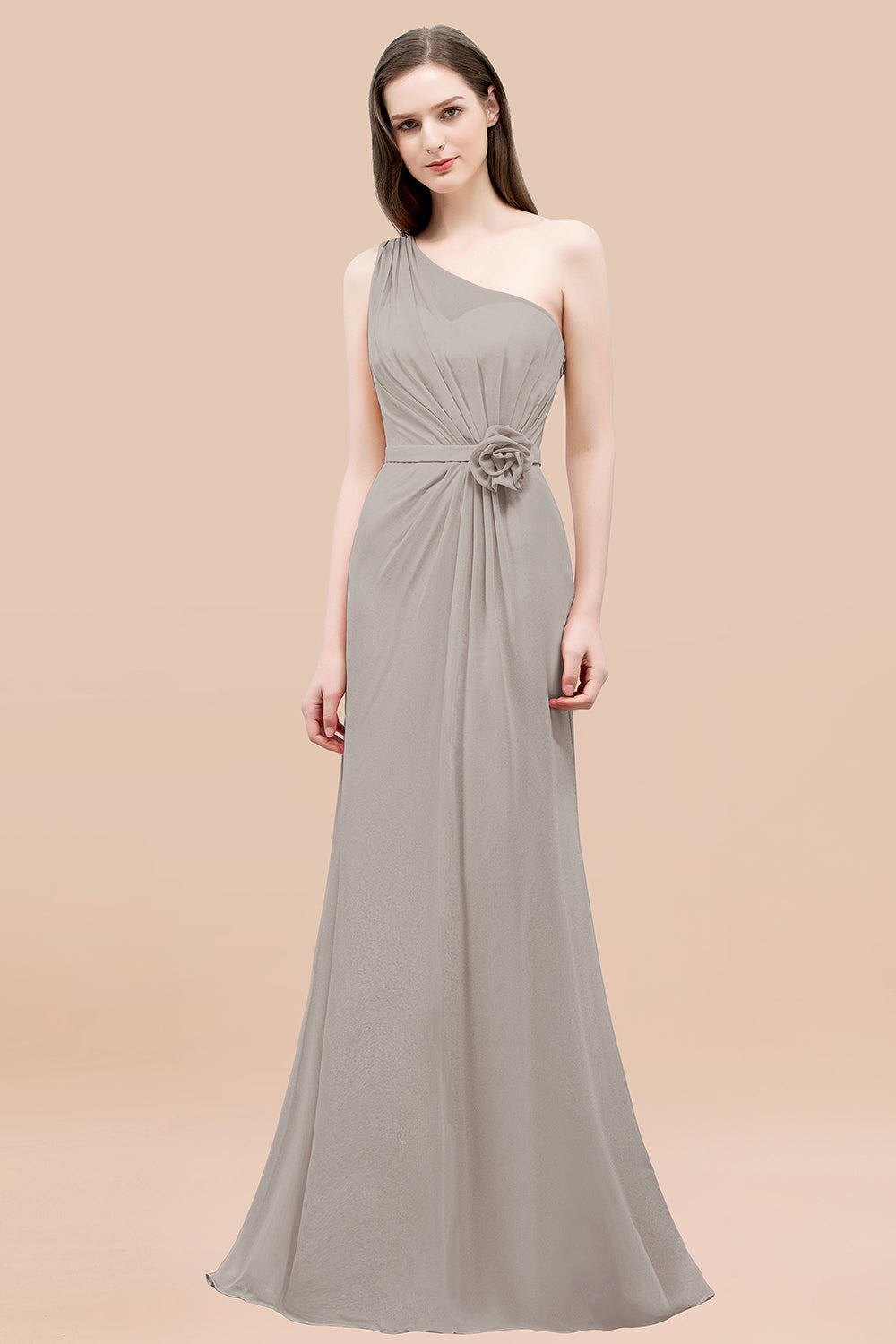Affordable Mermaid One shoulder Pink Bridesmaid dresses with Flowers - Fashionpara