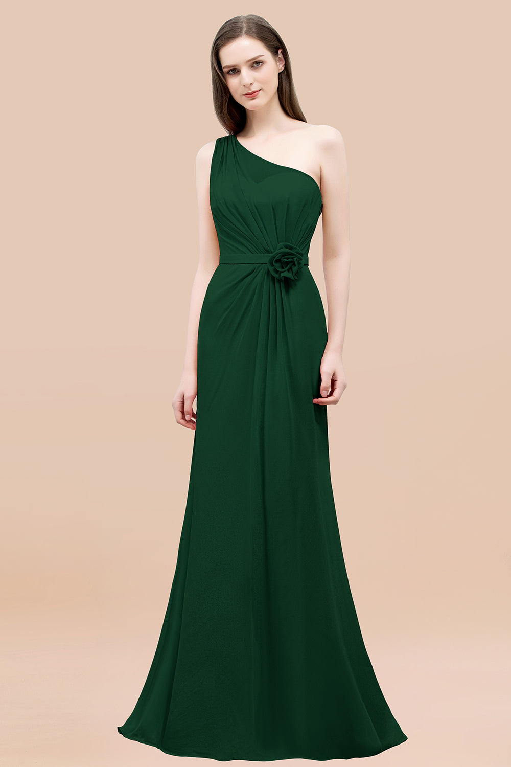 Affordable Mermaid One shoulder Pink Bridesmaid dresses with Flowers - Fashionpara
