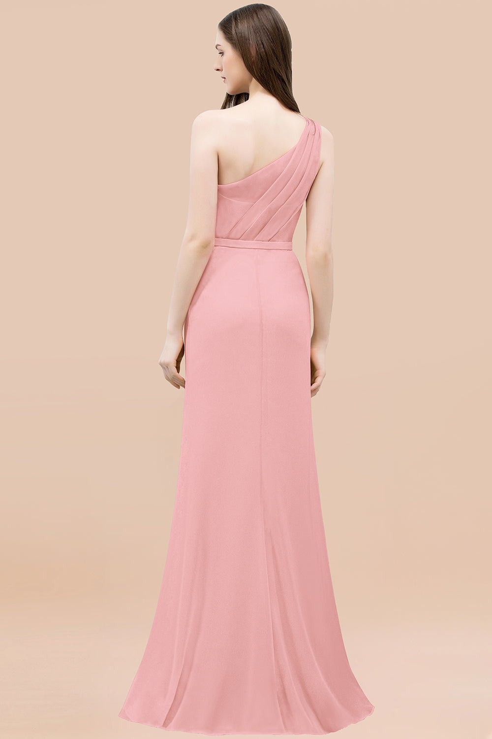 Affordable Mermaid One shoulder Pink Bridesmaid dresses with Flowers