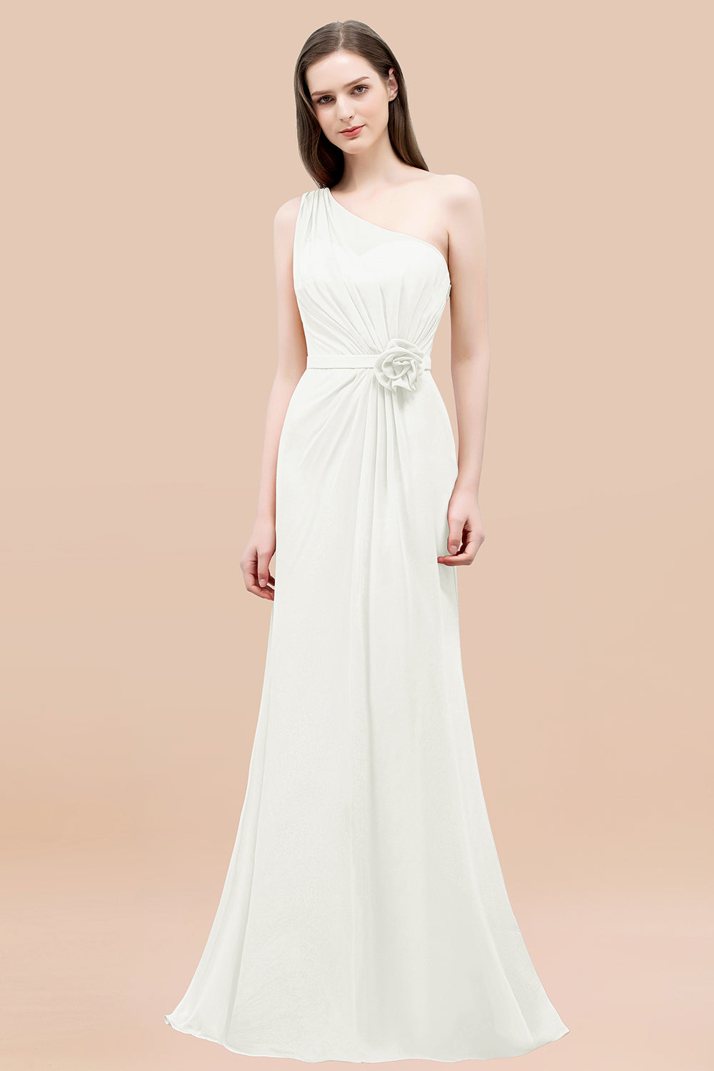 Affordable Mermaid One shoulder Pink Bridesmaid dresses with Flowers - Fashionpara