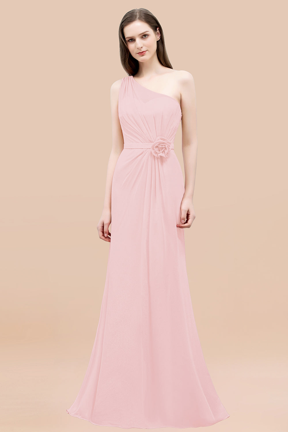 Affordable Mermaid One shoulder Pink Bridesmaid dresses with Flowers - Fashionpara