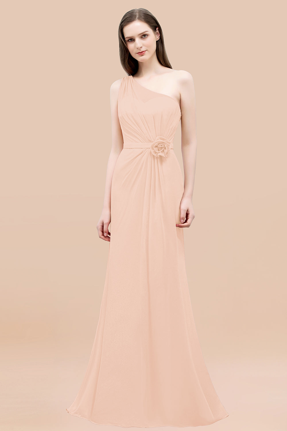 Affordable Mermaid One shoulder Pink Bridesmaid dresses with Flowers - Fashionpara