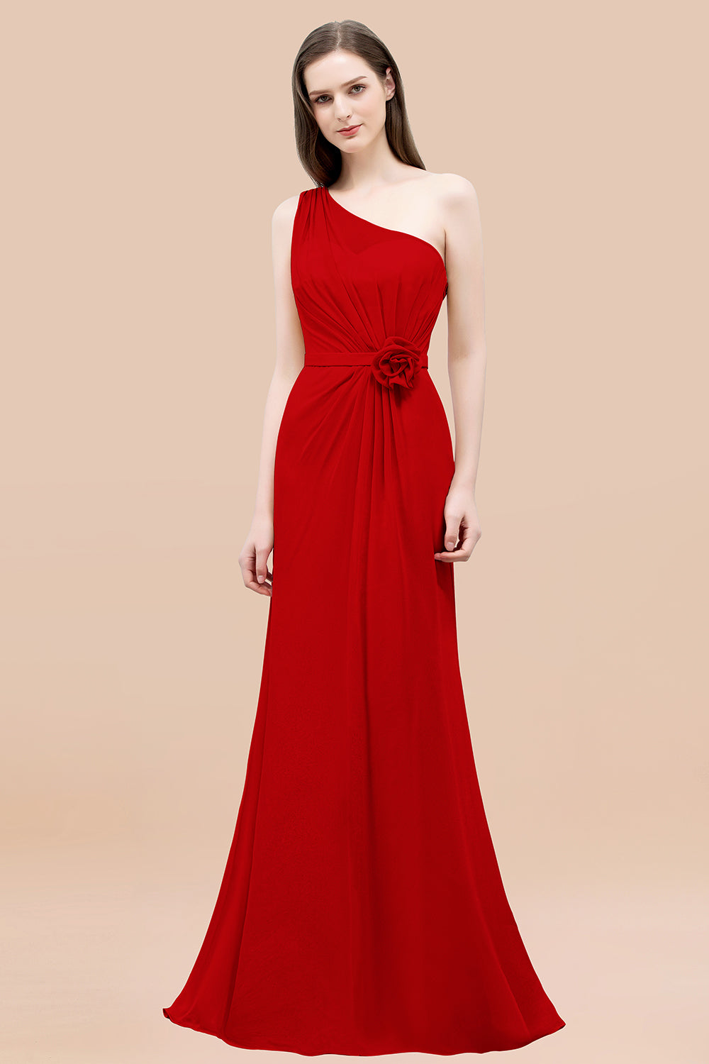 Affordable Mermaid One shoulder Pink Bridesmaid dresses with Flowers - Fashionpara