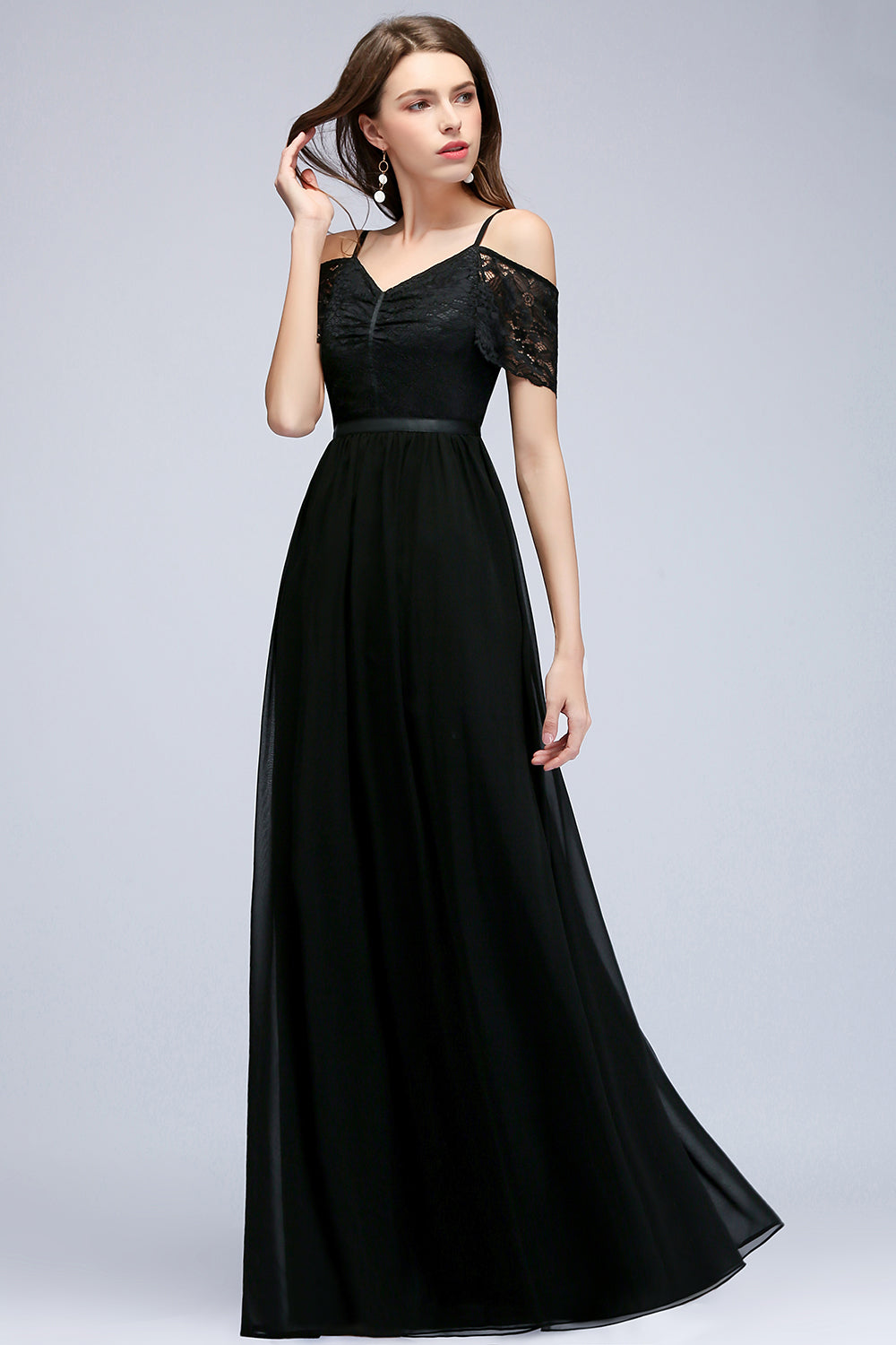 Affordable Off-the-shoulder Black Lace Bridesmaid Dresses - Fashionpara