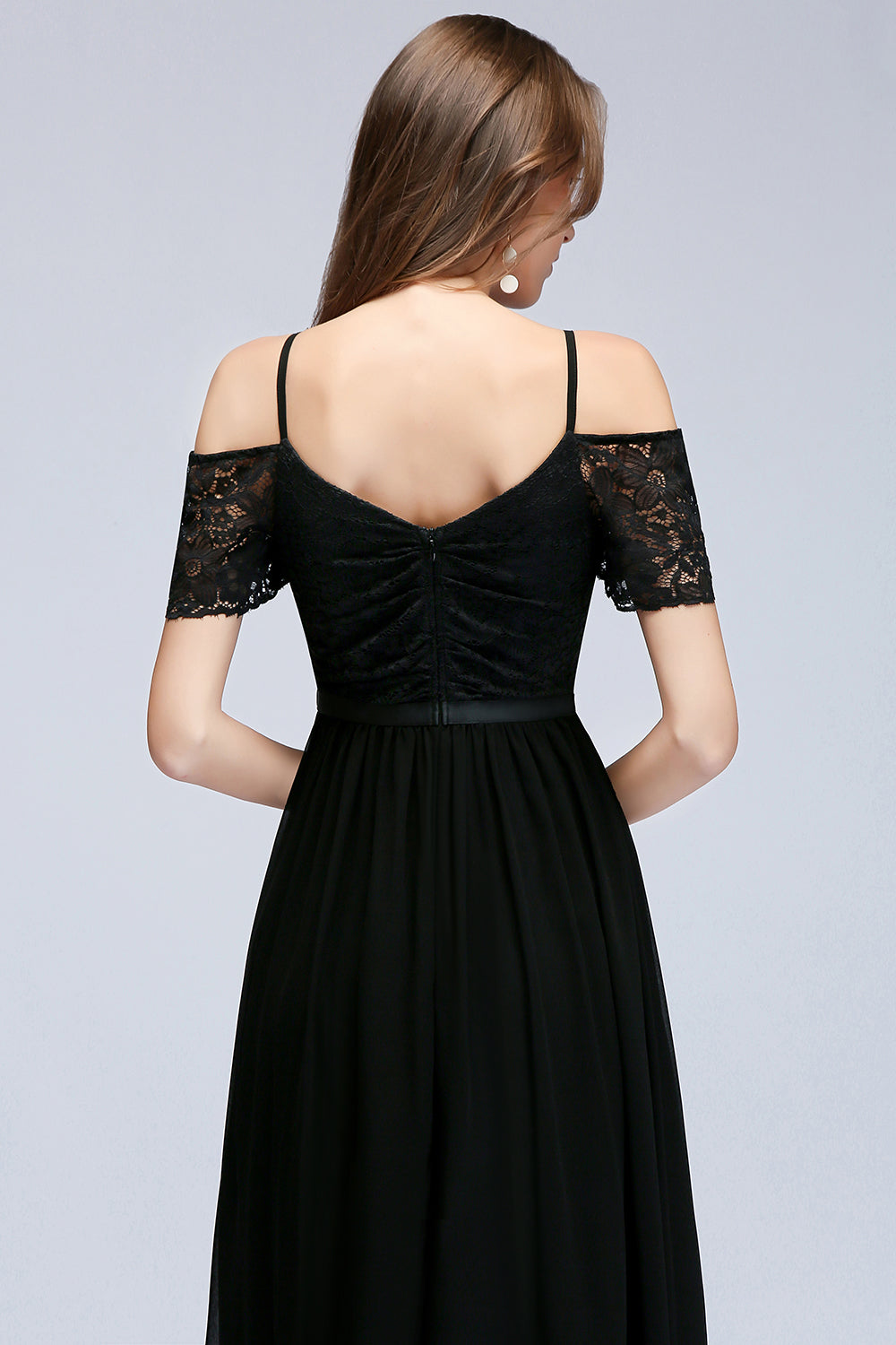 Affordable Off-the-shoulder Black Lace Bridesmaid Dresses - Fashionpara