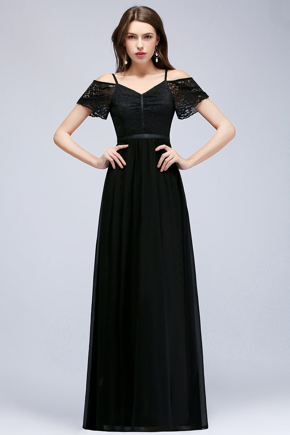 Affordable Off-the-shoulder Black Lace Bridesmaid Dresses - Fashionpara