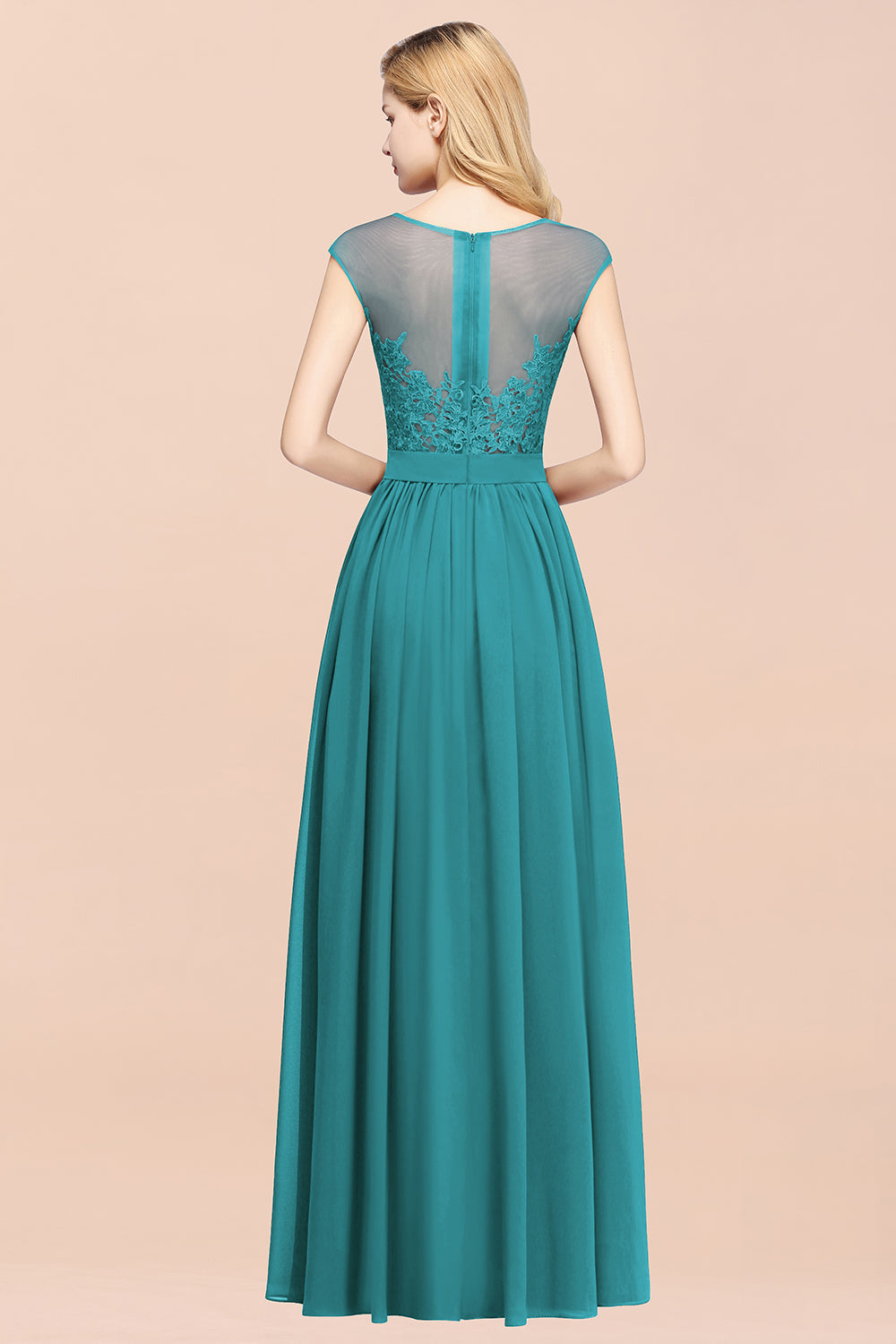 Affordable Scoop Lace Appliques Yellow Bridesmaid dresses with Slit