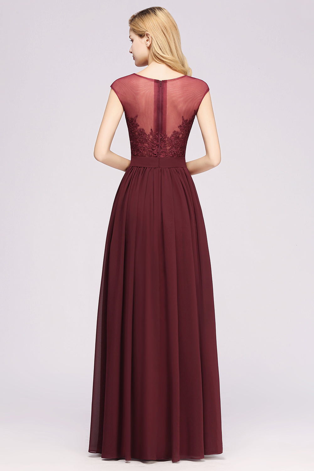 Affordable Scoop Lace Appliques Yellow Bridesmaid dresses with Slit