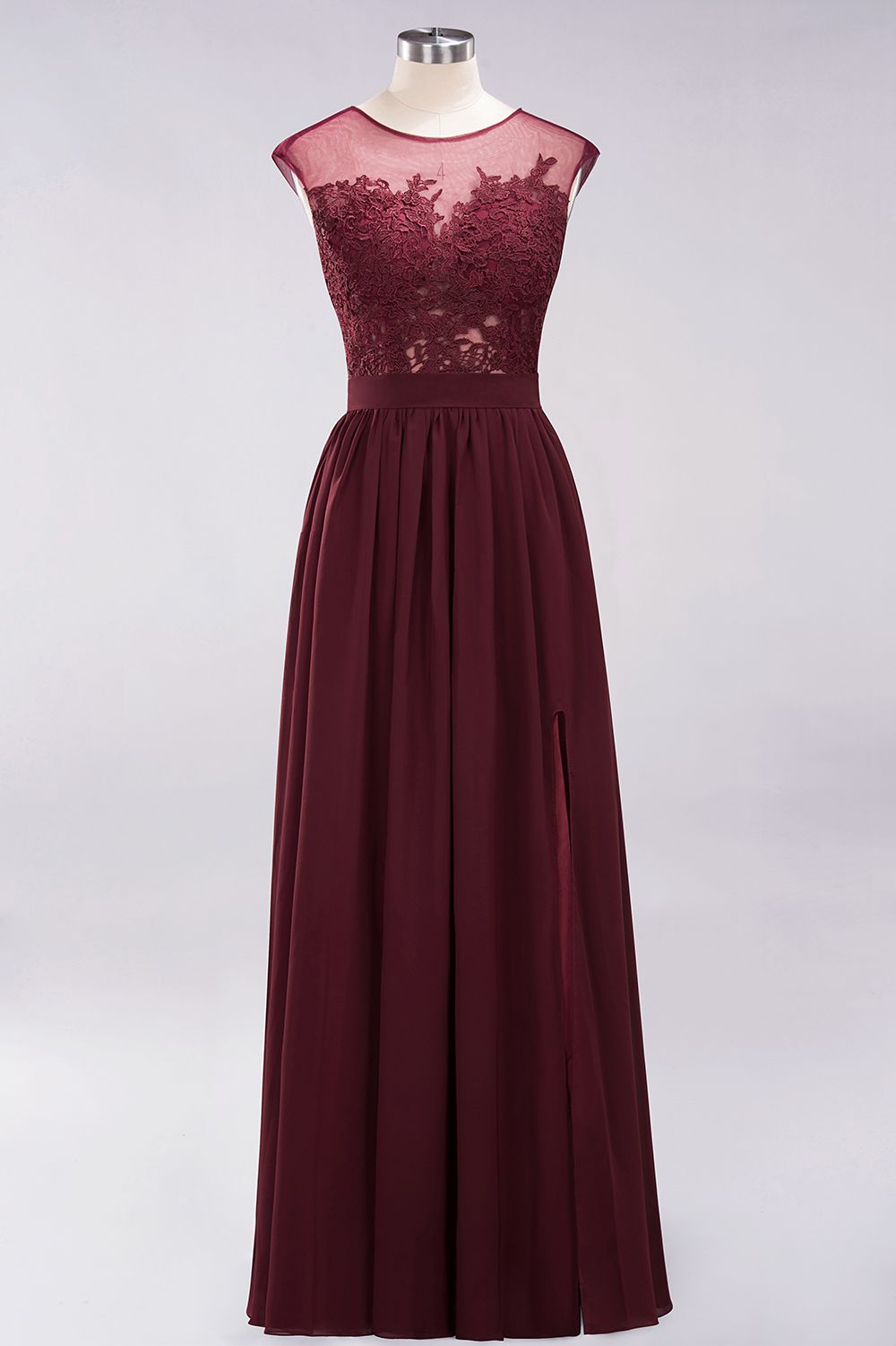 Affordable Scoop Lace Appliques Yellow Bridesmaid dresses with Slit